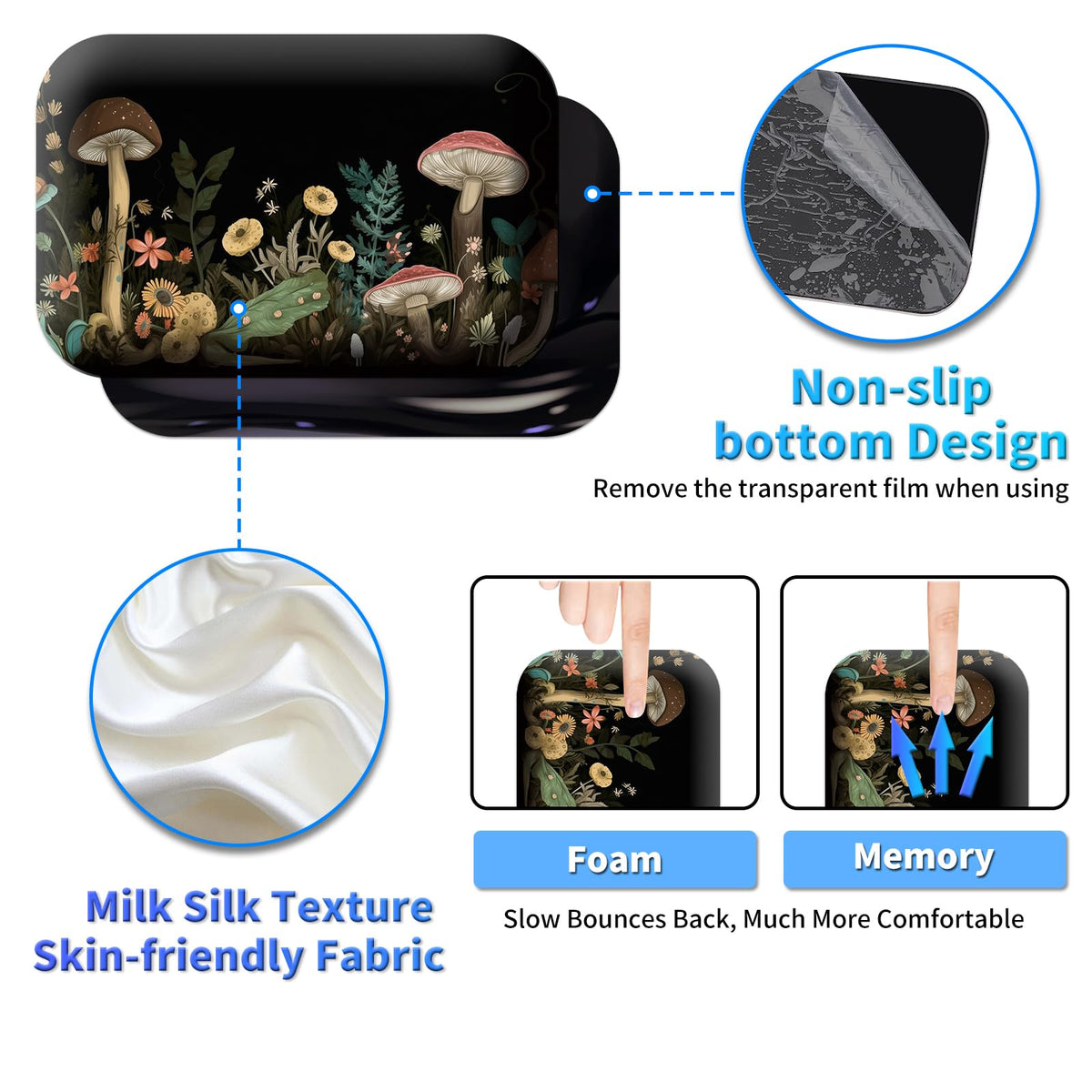 BPQOJB Laptop Mouse Pad 27.5 x 11.8 inch & Small Wrist Rests with Coasters and Mushroom and Flower