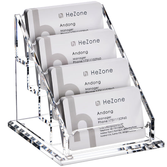 HeZone Acrylic Card Holder Clear Horizontal Business Card Organizer Stand for Desk 4 Slots 4 Tier