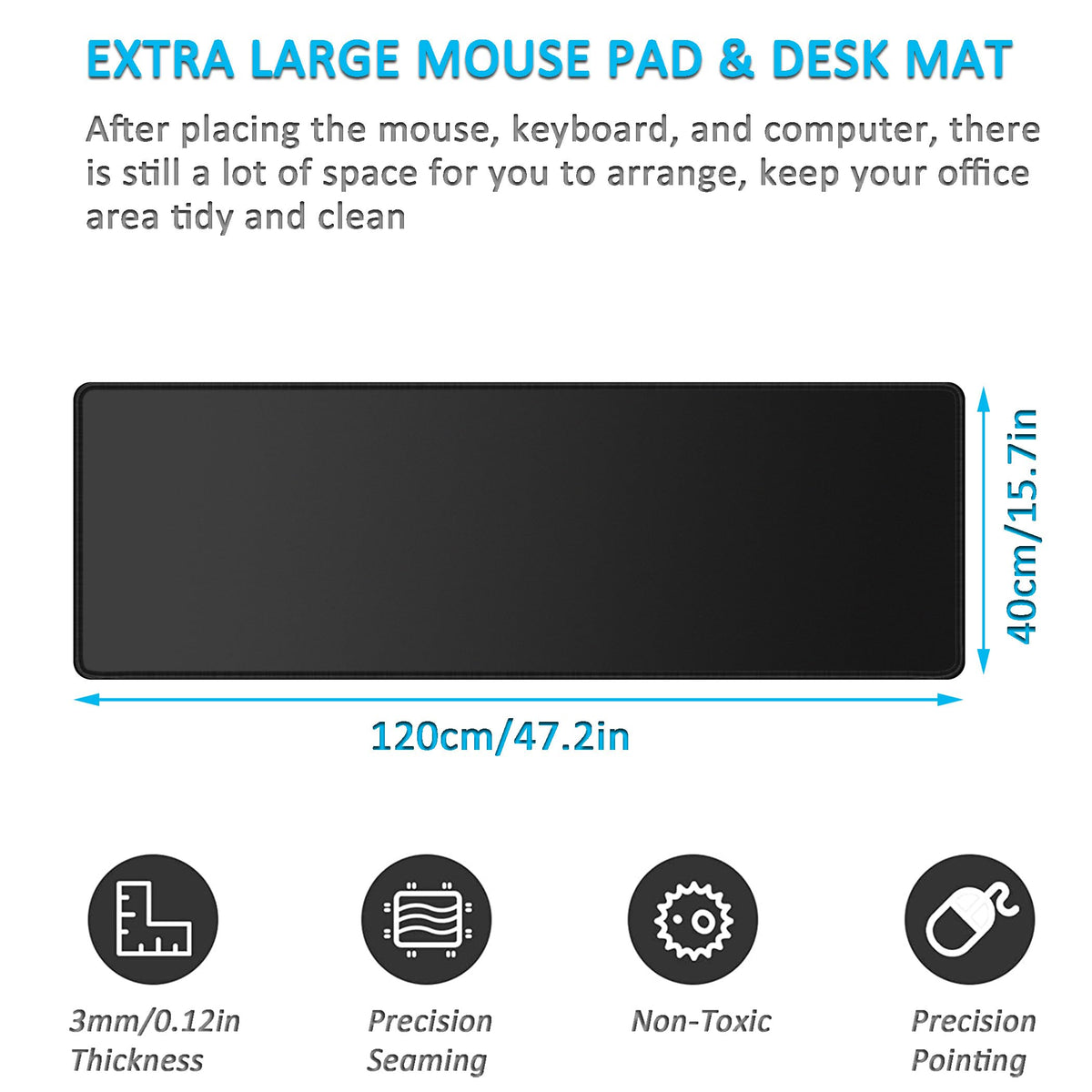 LL-COEUR XXL Black Mouse Pad Gaming Keyboard Mat Laptop Office Desk Mat (47.2" x 15.7" x 0.12")