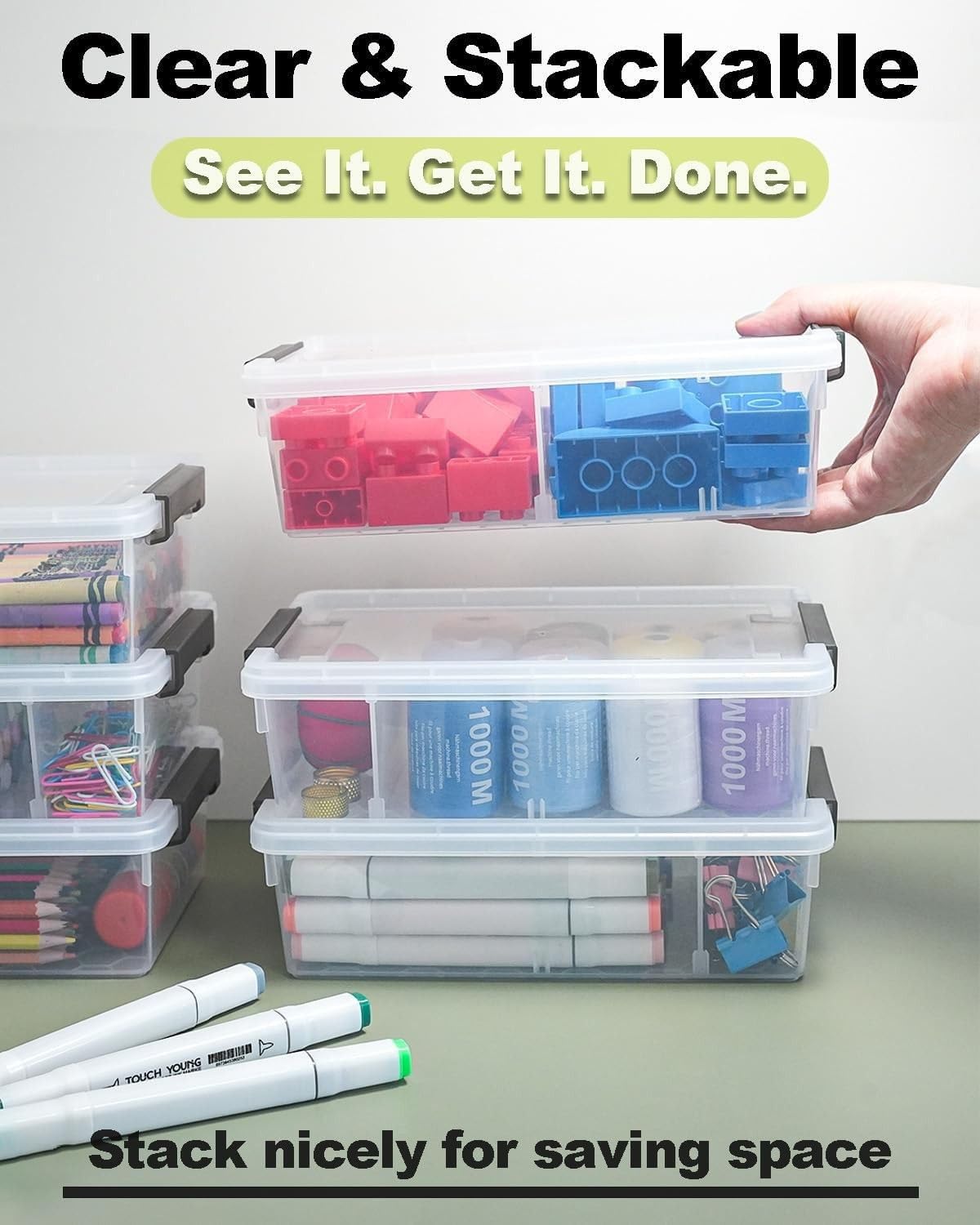 GEOPHIA 6 Pack Extra Large Pencil Box with Removable Divider, Thickened Pencil Case Bulk, Clear