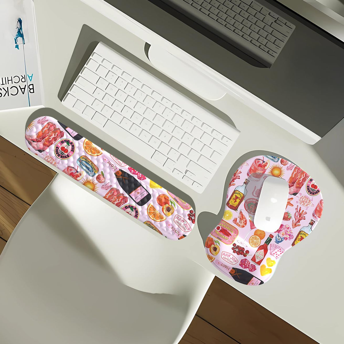 Cute Pink Mouse Pad and Keyboard with Wrist Rest Ergonomic Aesthetic Gaming Mouse Pads, Best Desk