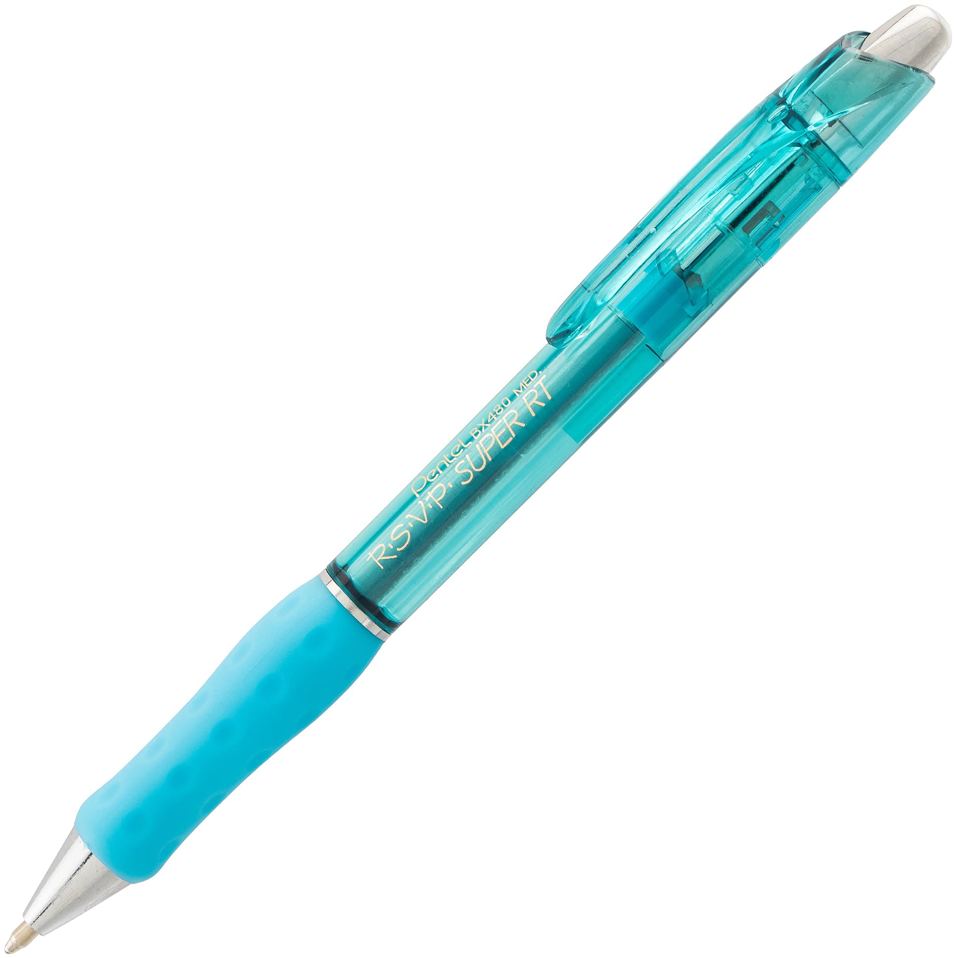 Pentel RSVP Super RT Ballpoint Pen, (1.0mm) Medium Line, Sky Blue Ink, Box of 12 (BX480-S)