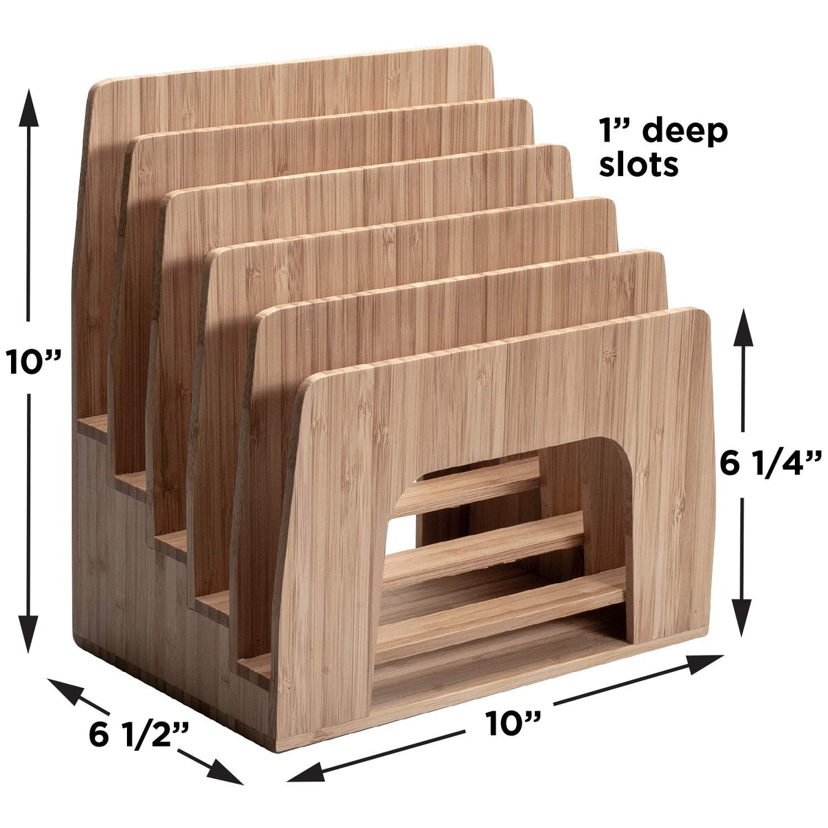 MobileVision Bamboo Desktop Inclined File Folder Organizer and Paper Tray, Upright Sections, Step