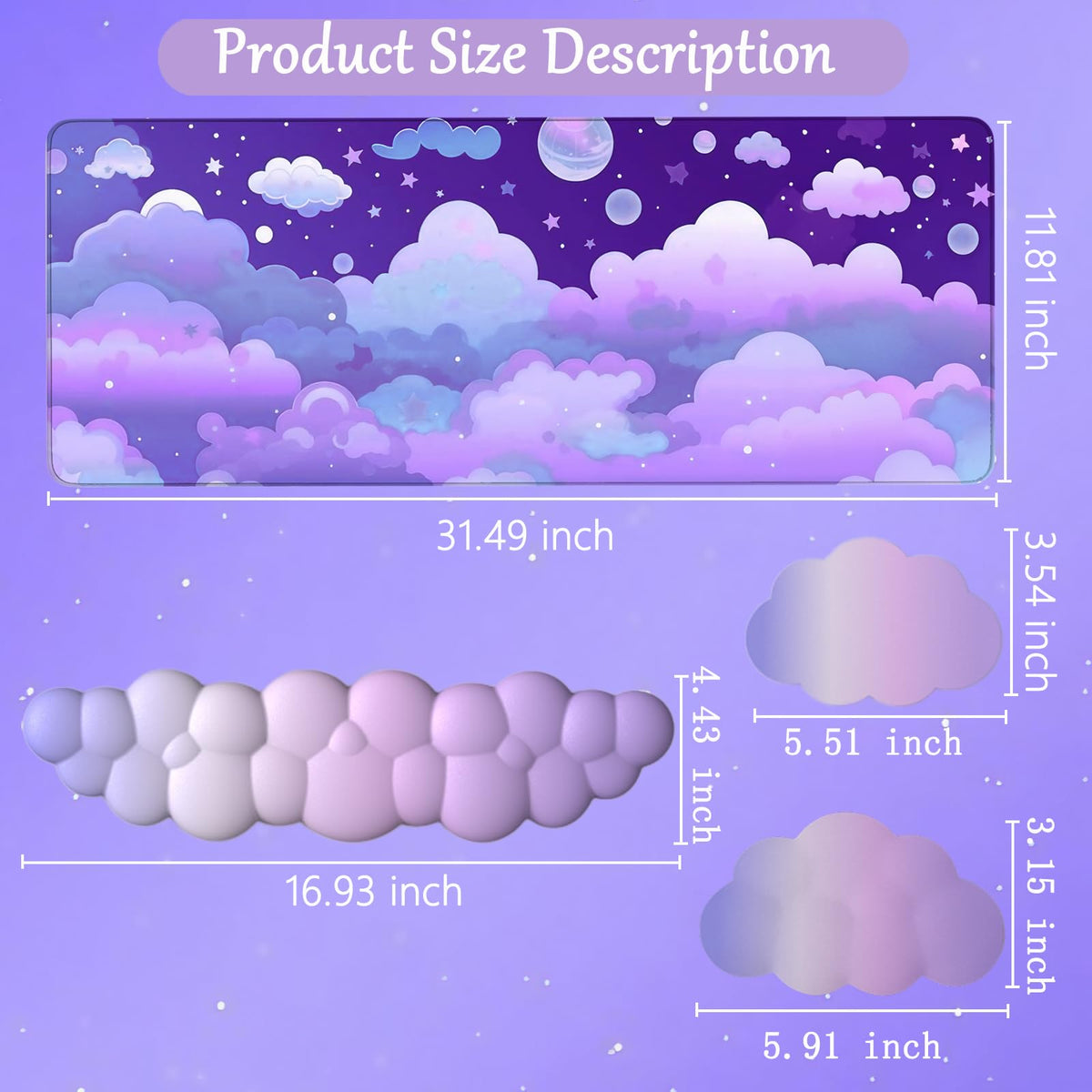 Purple Cloud Mouse Pad Cloud Keyboard Wrist Rest for Computer Keyboard Extended Large Desk Mat Pad