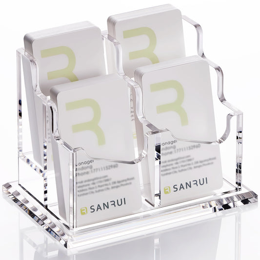 SANRUI Clear Acrylic Desk Business Card Holder, 4 Slots Vertical Display