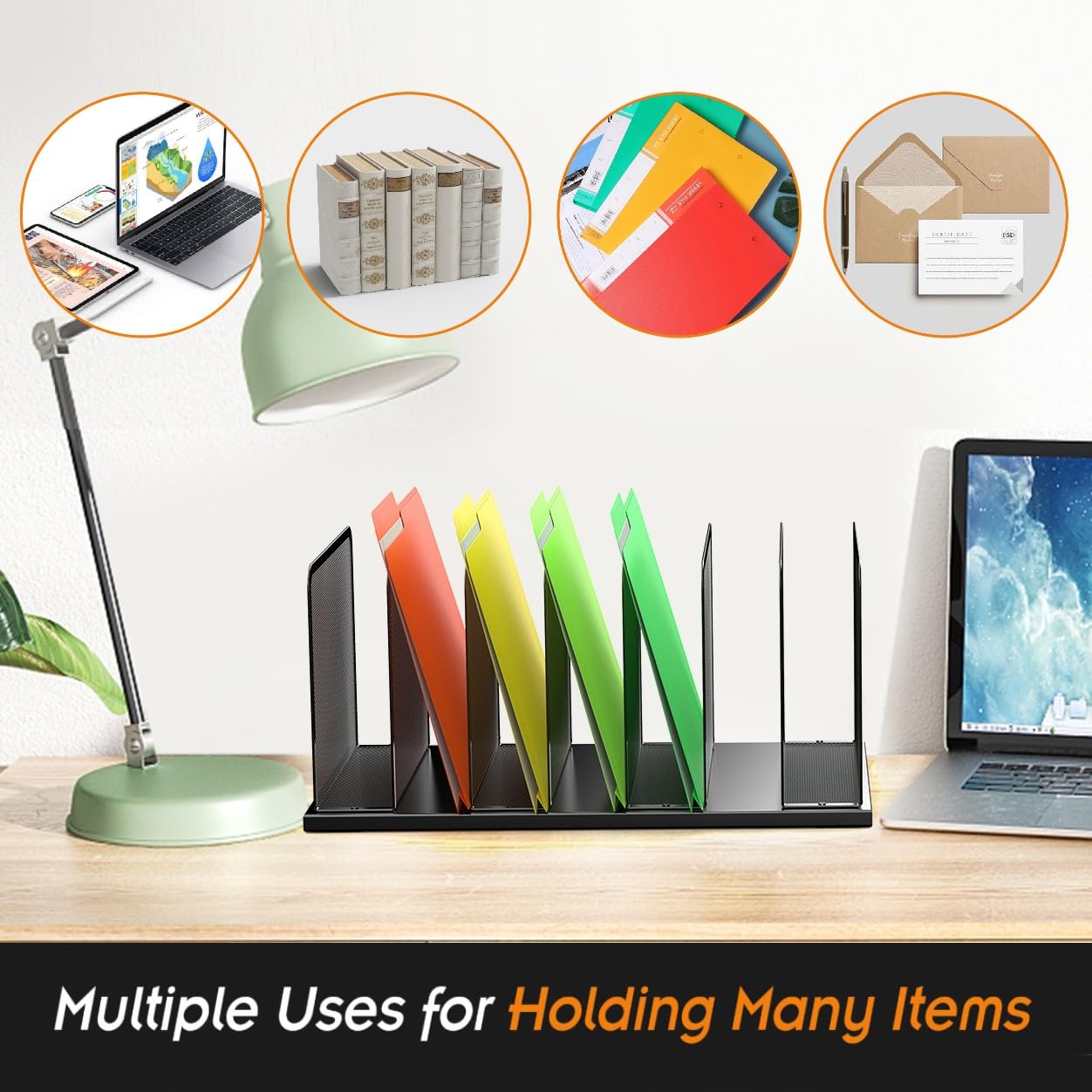 Kuntine.B 7-Section Upright Desk File Organizer Black 1 Pack