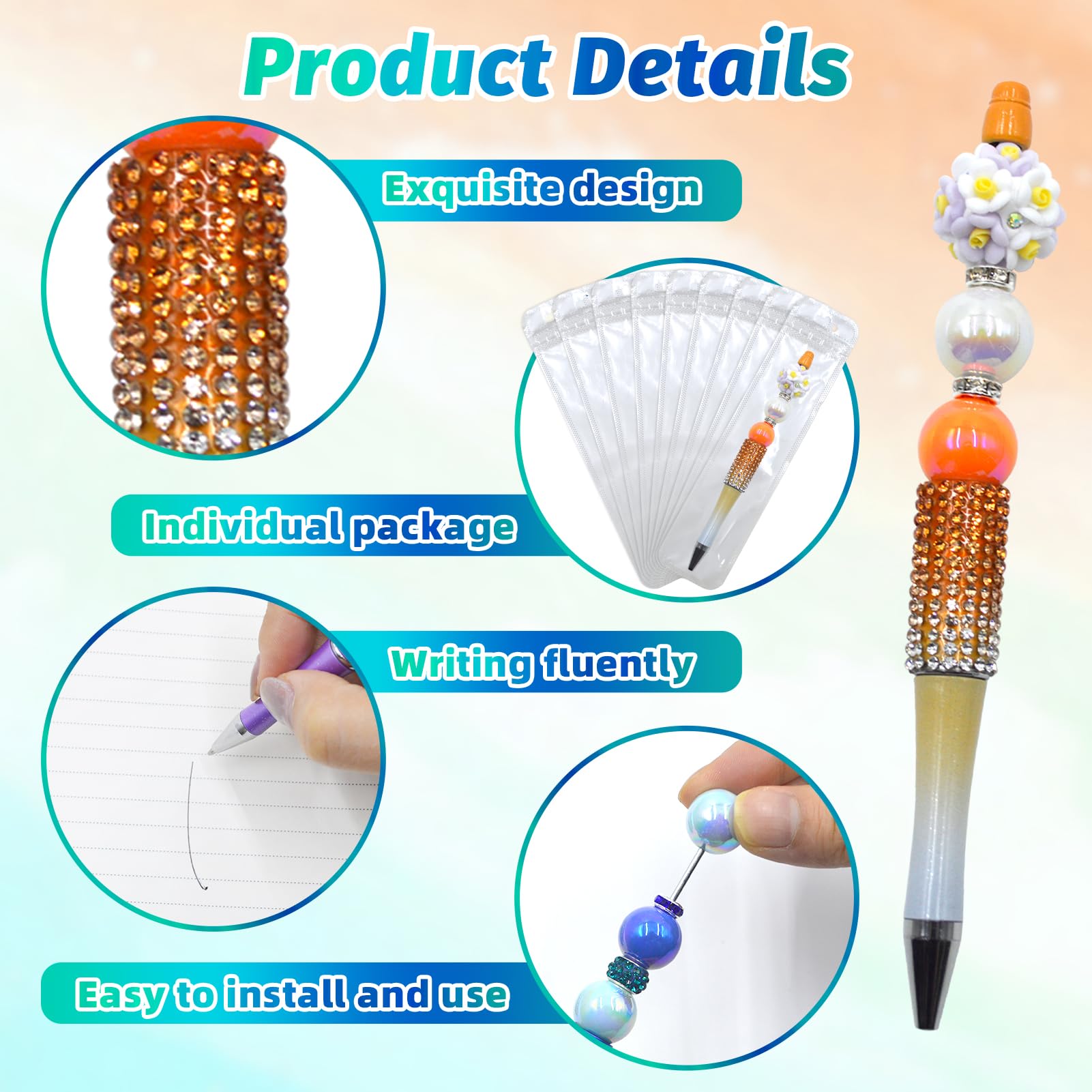 DASTTUIS 75 Pcs DIY Diamond Beadable Pen Kit - 25 Plastic Rhinestone Beaded Pens Bulk with Refills