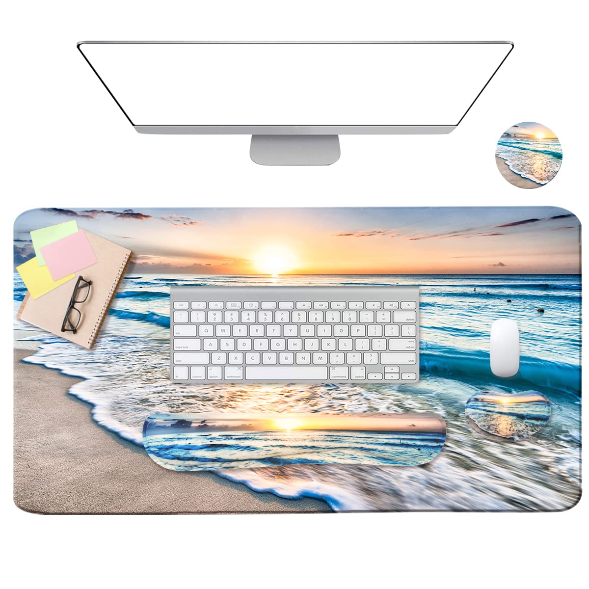 4-in-1 Large Gaming Mouse Pad, Keyboard Wrist Rest Pad & Wrist Support Mousepad Set, Extended Desk