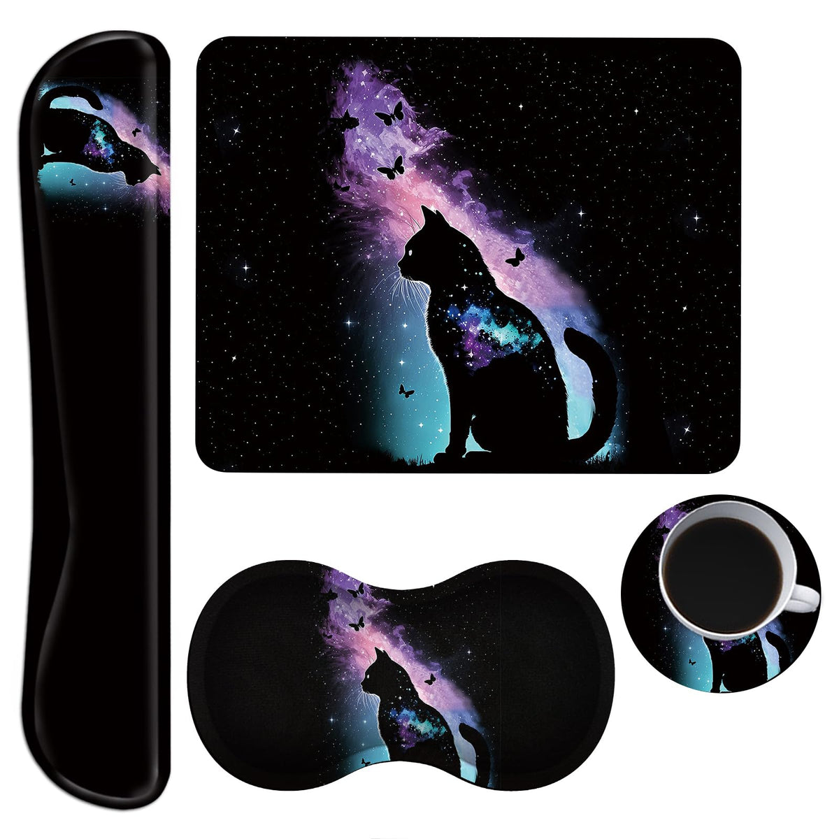Keyboard Wrist Rest + Mouse Pad + Mouse Wrist Rest Support Set + Coaster, Ergonomic Memory Foam