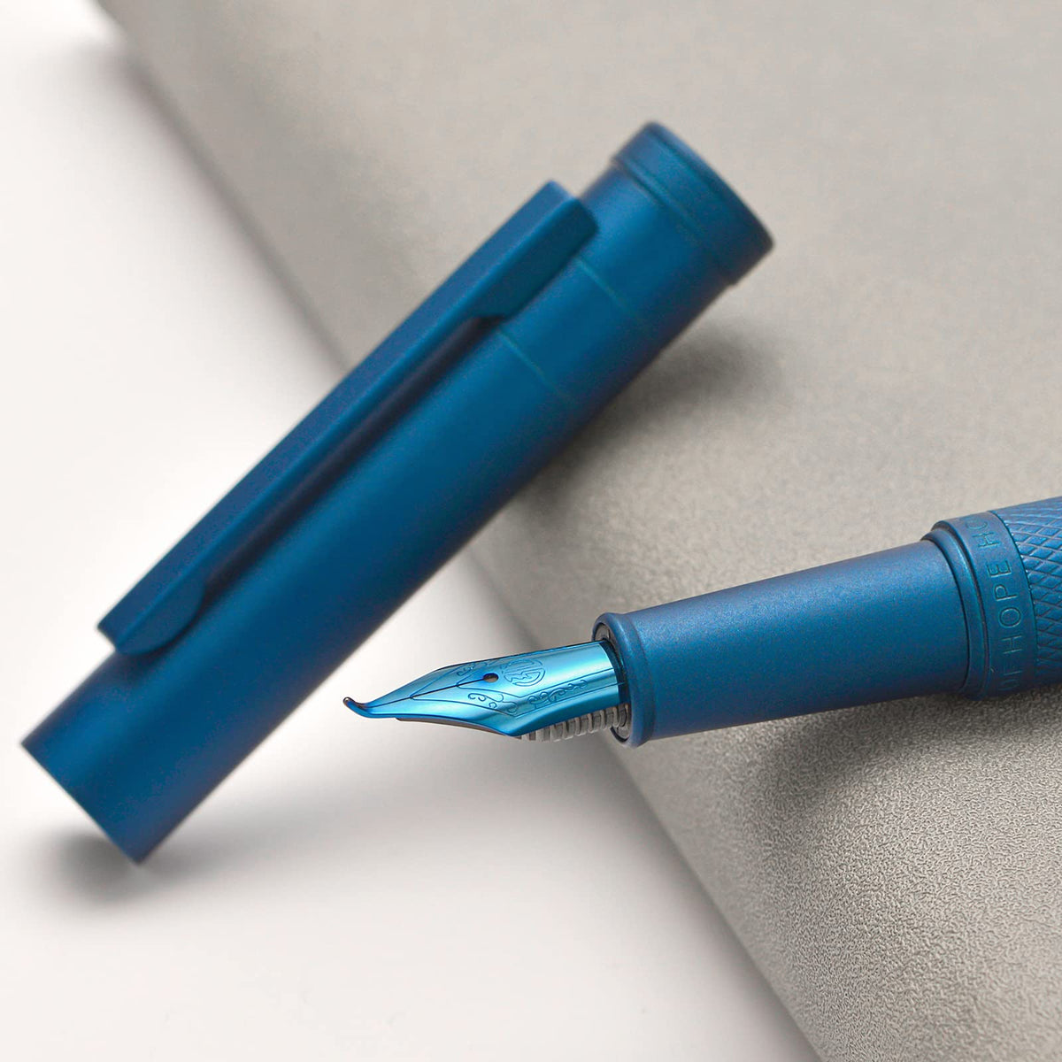 Asvine Dark Blue Fude Pen, Bent Nib Calligraphy Fountain Pen (Fine to Broad) with Converter and