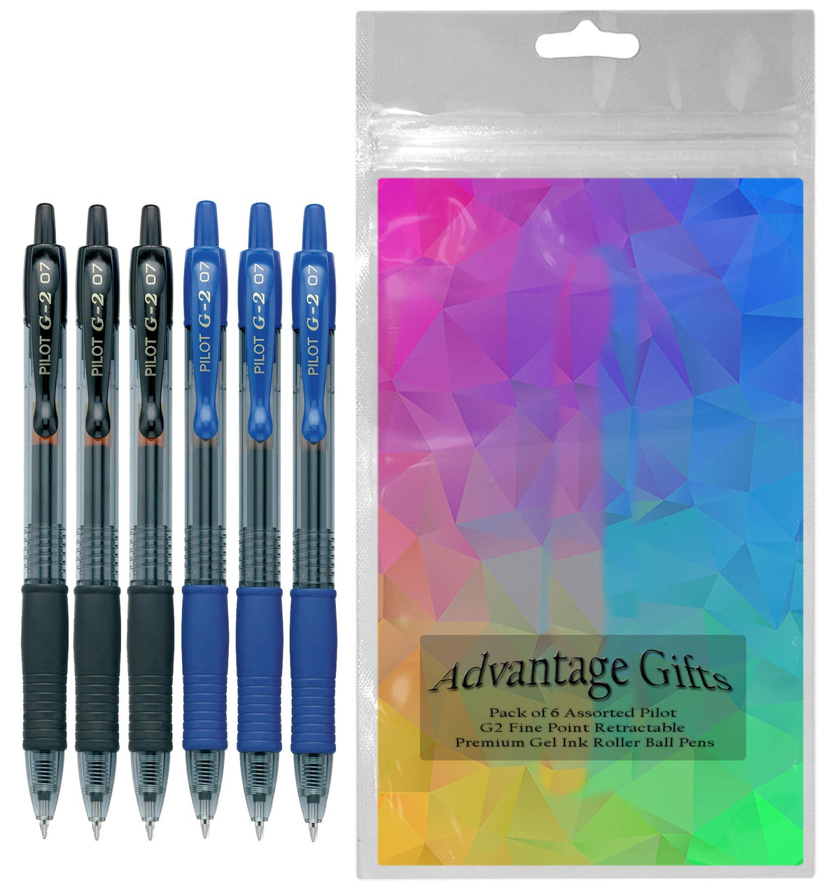 Pilot G2 Retractable Premium Gel Pens (6-pk), Fine Point, Black/Blue Ink, Refillable & Comfort Grip