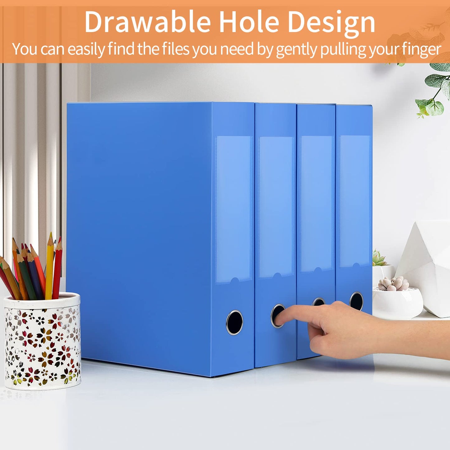 HUA JIE 4 Pack A4 Storage File Boxes Plastic Archives Cases with Lid,Blue