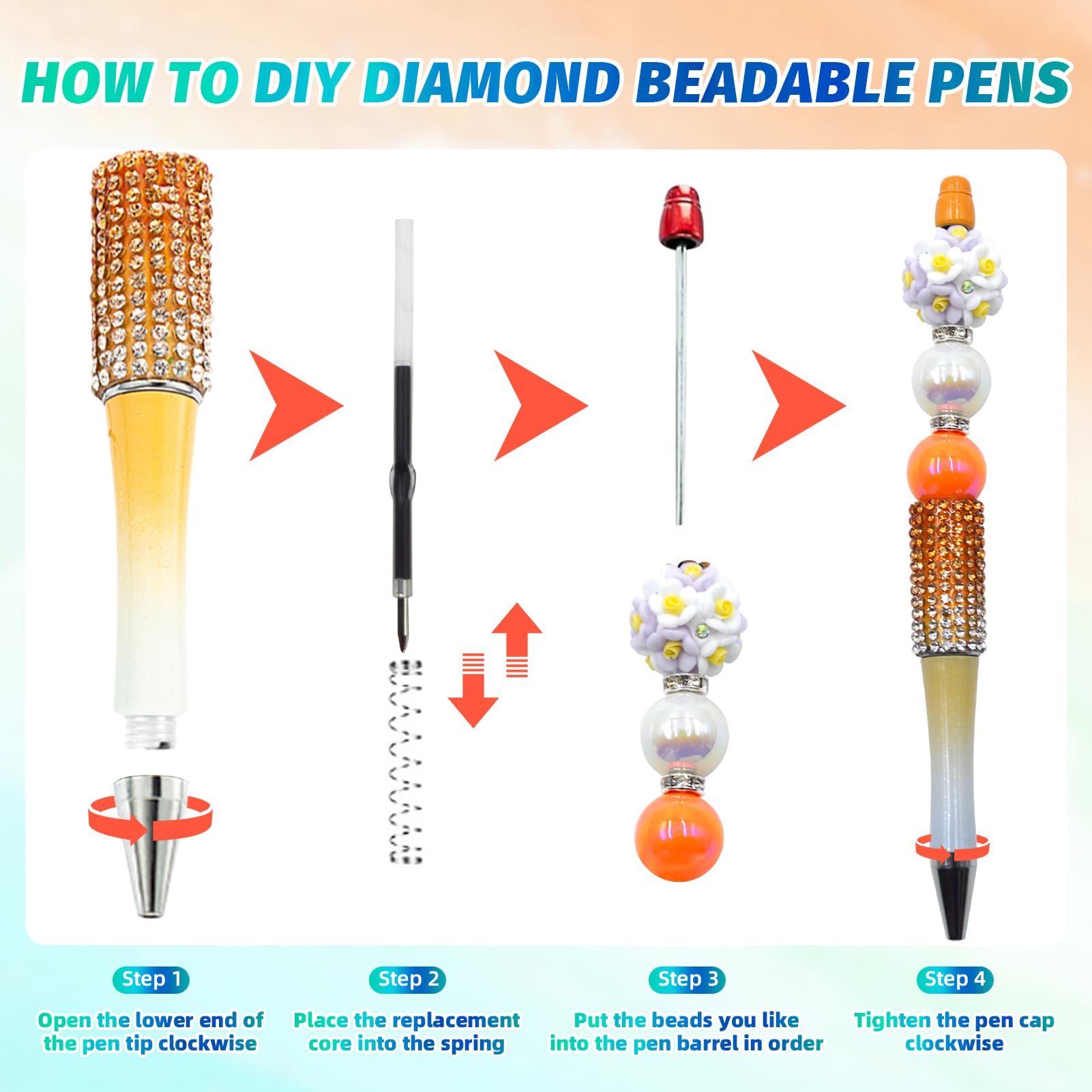 DASTTUIS 75 Pcs DIY Diamond Beadable Pen Kit - 25 Plastic Rhinestone Beaded Pens Bulk with Refills