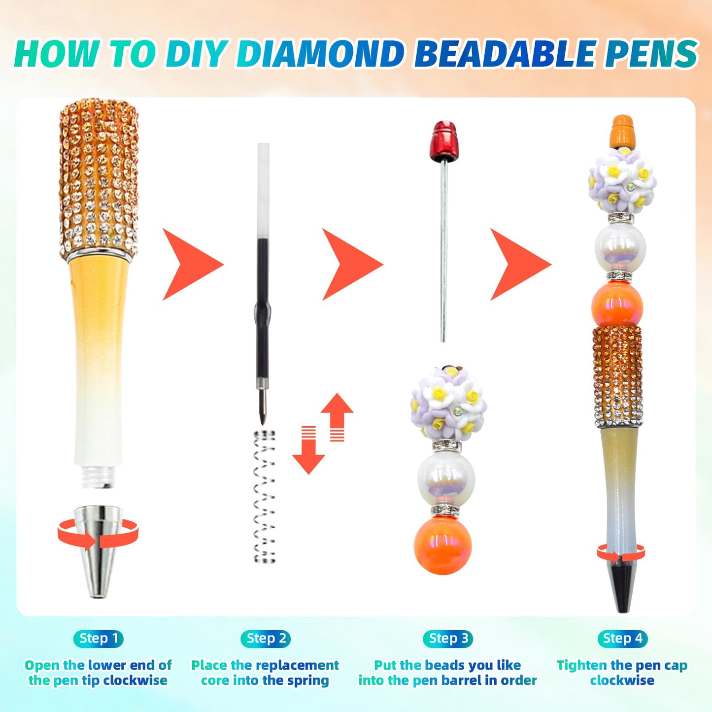 DASTTUIS 150 Pcs DIY Diamond Beadable Pen Kit - 50 Plastic Rhinestone Beaded Pens Bulk with Refills