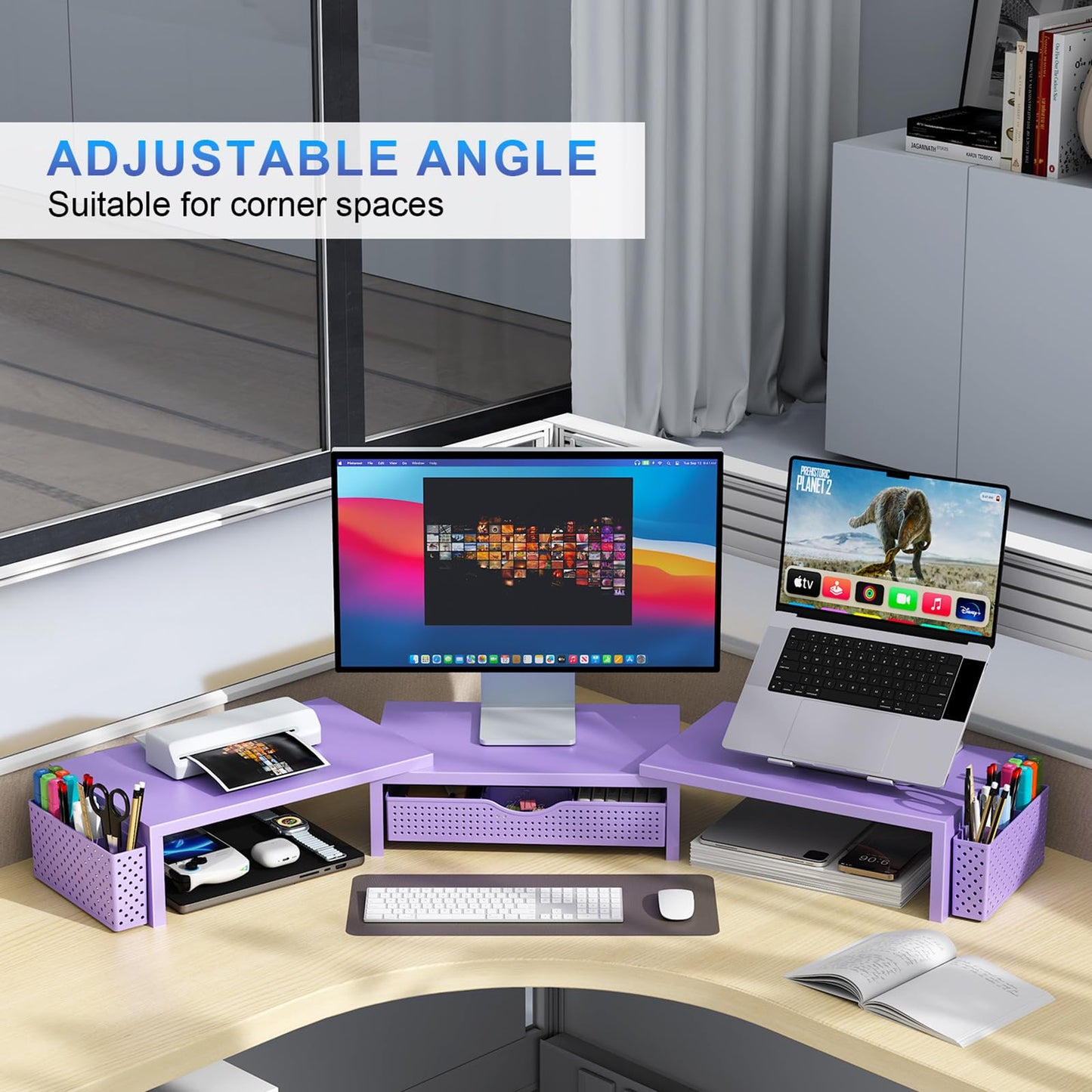 gianotter Dual Monitor Stand Riser With Drawer and 2 Pen Holders