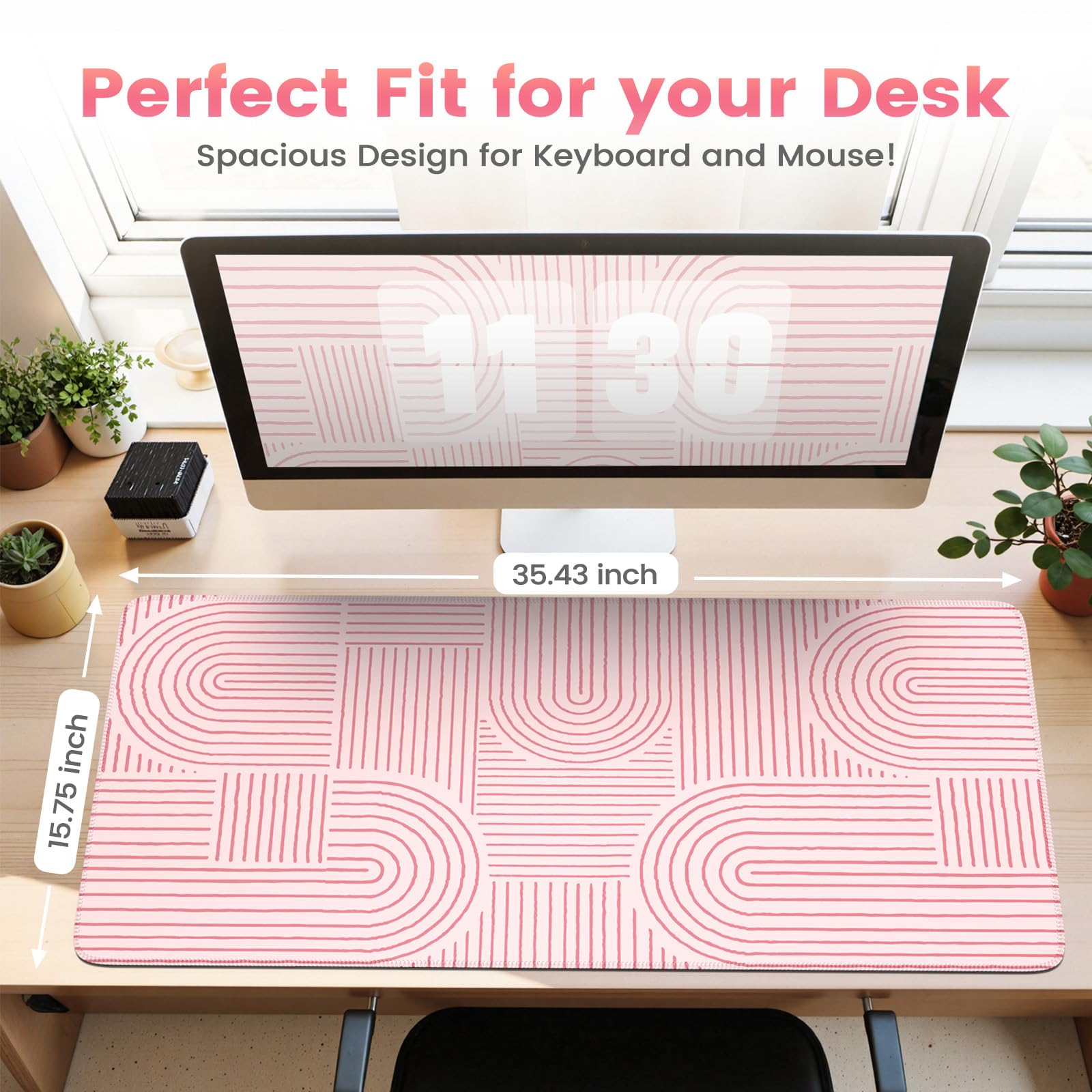 iCasso Pink Desk Matt for Desktop, Cute Desk Pad Mat, Large Mouse Pad