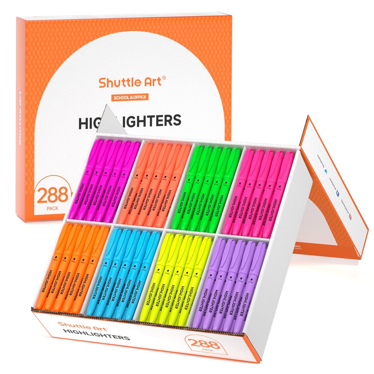 Shuttle Art 288 Pack Highlighters, Highlighters Assorted Colors Set, 8 Bright Colors Chisel Tip