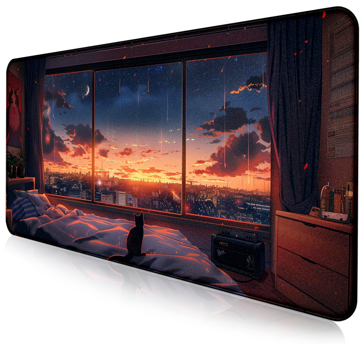 Sunset Night Cat Mouse Pad, Summer Night Scene Decoration Game Table Pad XL
