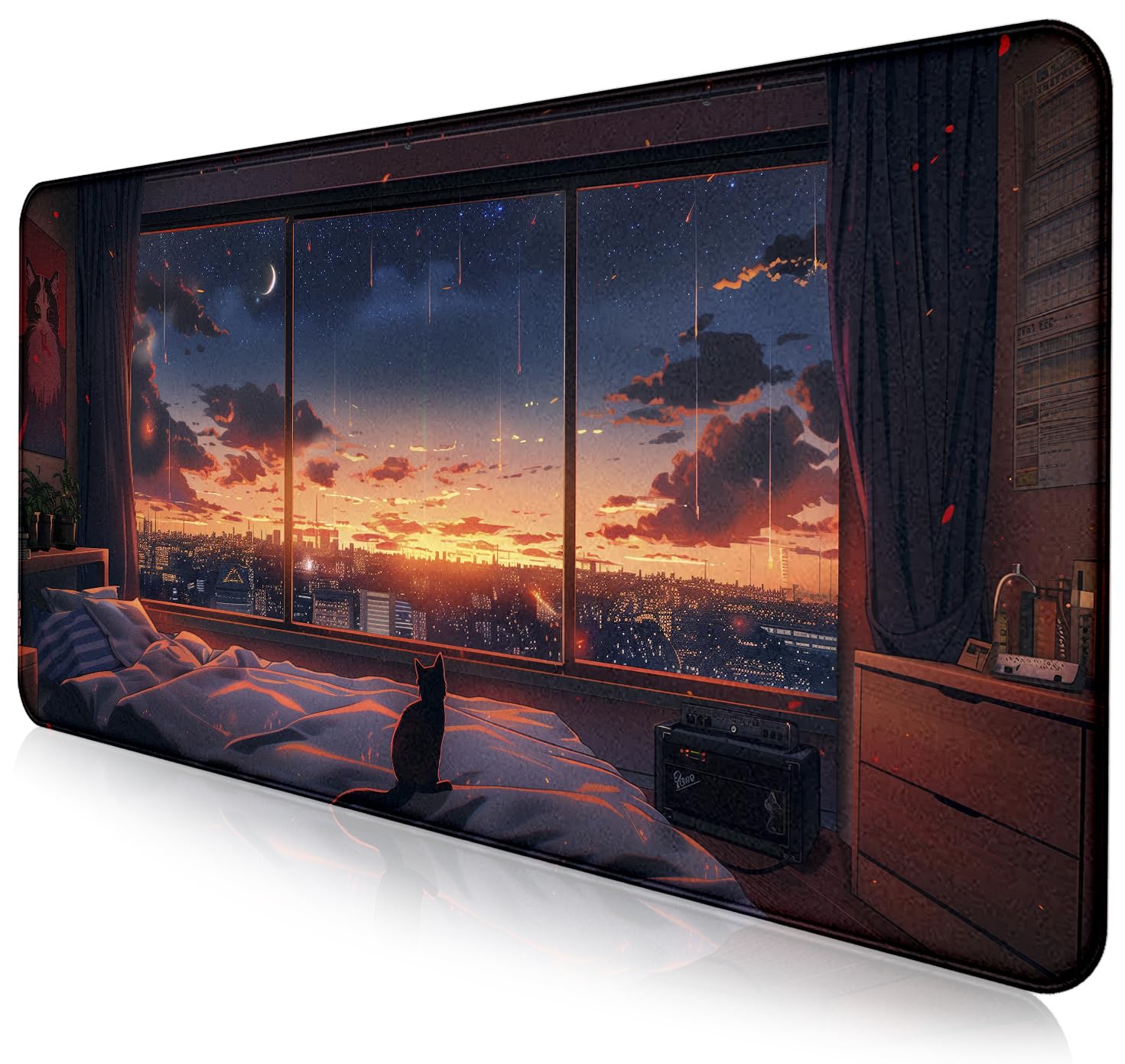 Sunset Night Cat Mouse Pad, Summer Night Scene Decoration Game Table Pad XL