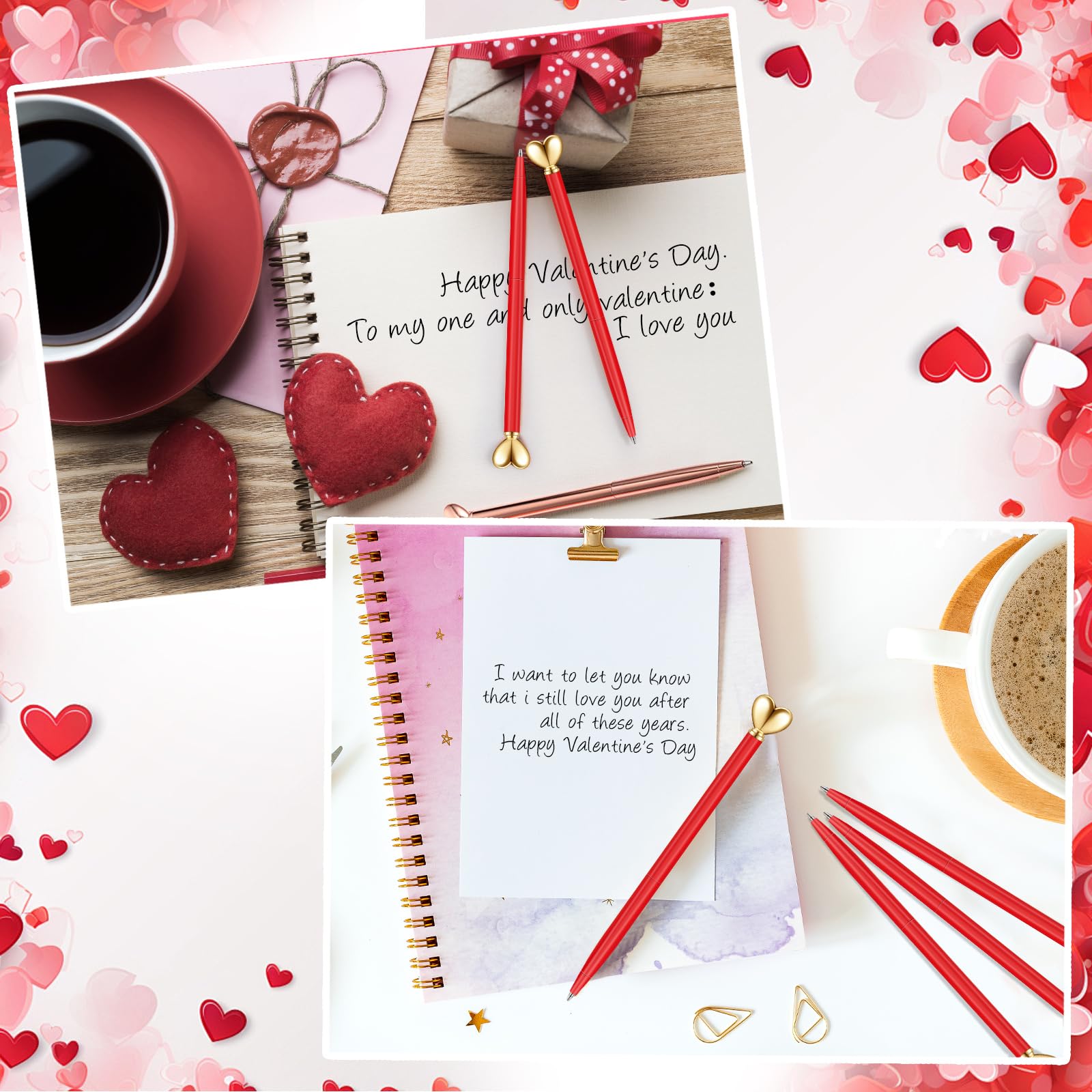 Thenshop Red 24 Pcs Heart Shaped Pens Retractable Metal Cute Pens 1.0 mm Black Ink Ballpoint