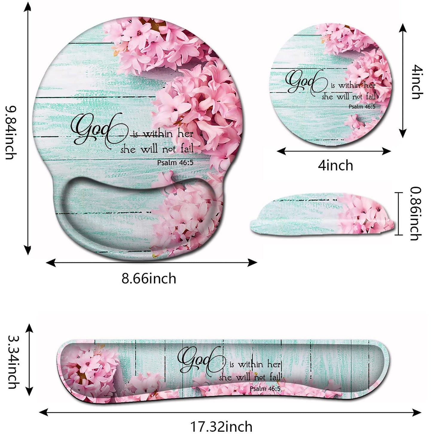 Mouse Pad with Wrist Support, Ergonomic Gel Mouse Pad Beautiful Flowers,Pink Hyacinths on Wood