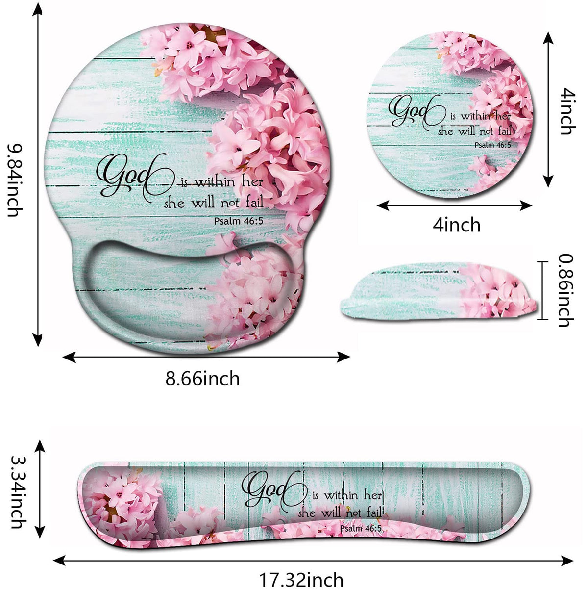 Mouse Pad with Wrist Support, Ergonomic Gel Mouse Pad Beautiful Flowers,Pink Hyacinths on Wood