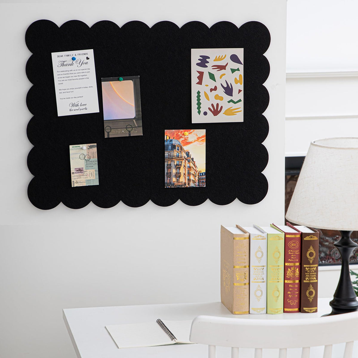 Mooliwe Scalloped Felt Bulletin Cork Board Foldable Black 36 * 24 Inch