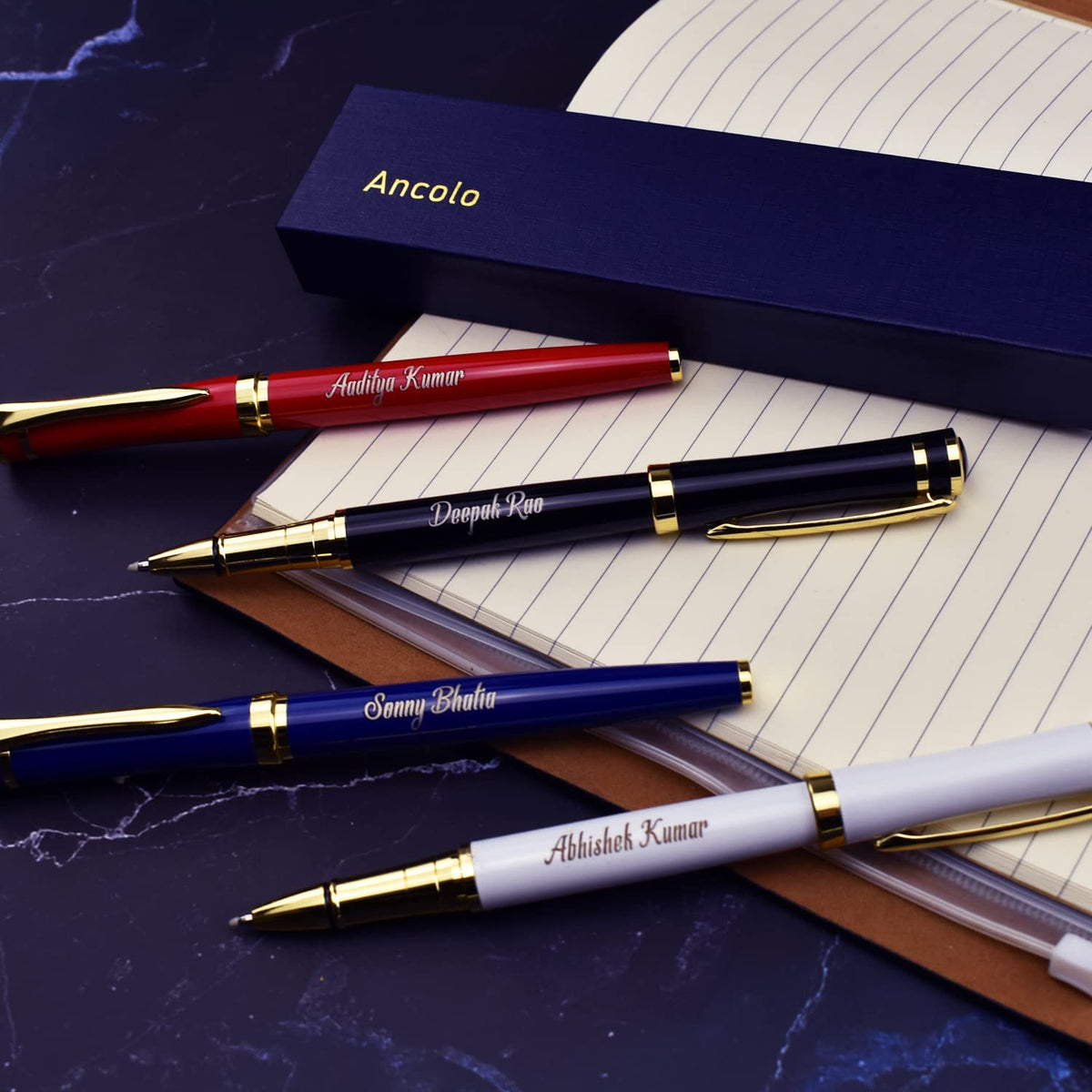 Ancolo Blue Ballpoint Pens - Modern, Classy, and Functional - Engraved with Your Message - Perfect