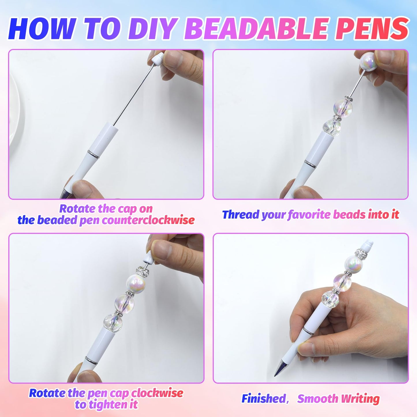 DASTTUIS 150 Pieces DIY Beadable Pen Kit – 50 Plastic Ballpoint Pens with Refills & Bags – School