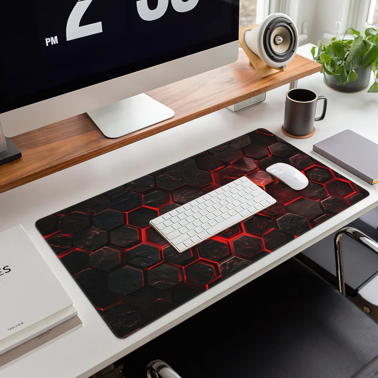 Large Gaming Mouse Pad for Desk,Red Honeycomb Science Technology Desk Mat,Honeycomb Hexagon Desk