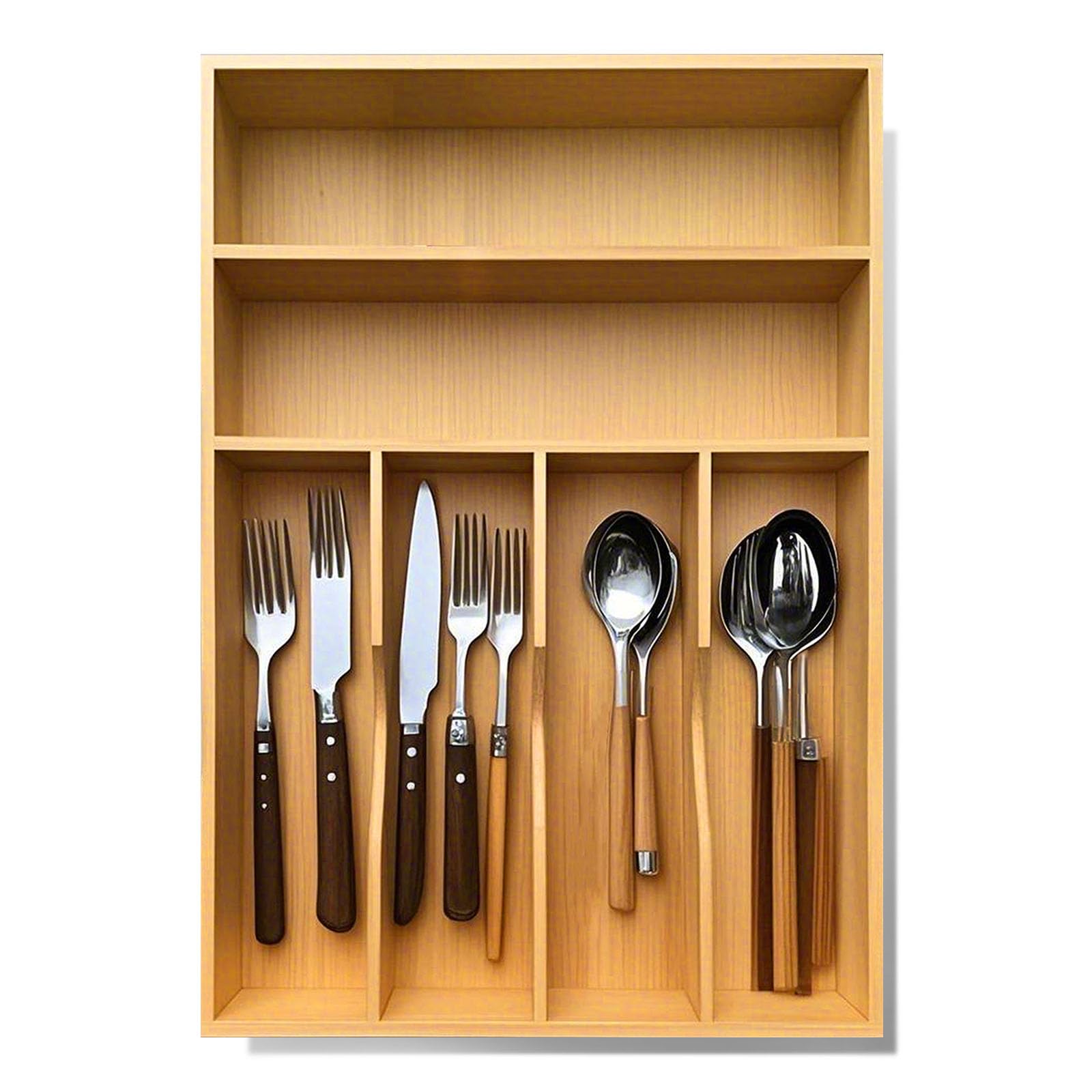 guiogc Bamboo Kitchen Drawer Organizer, 11.6" W x 17" H Silverware Utensil Tray Holder, Wood