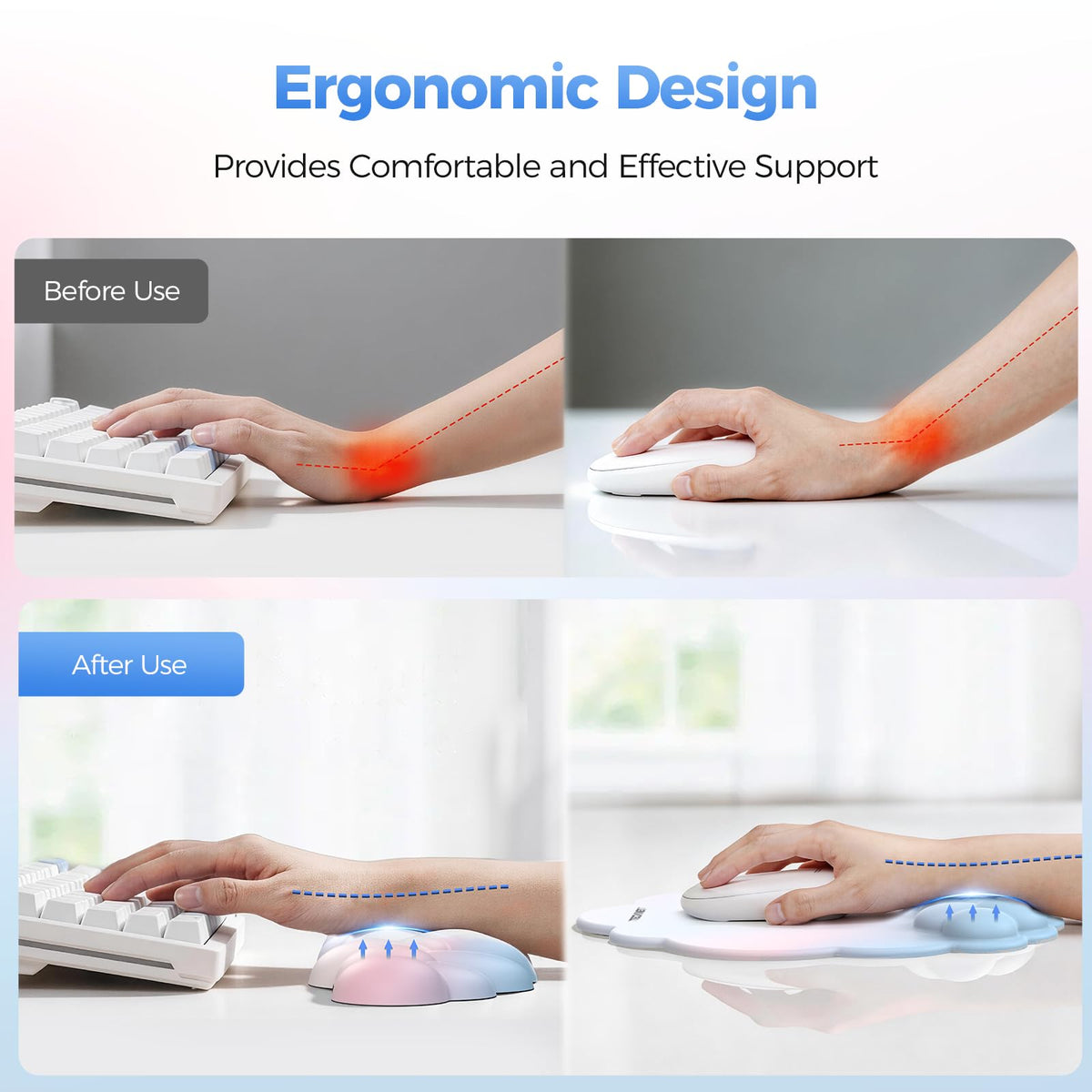 TECKNET Cloud Wrist Rest & Ergonomic Mouse Pad, Cloud Keyboard Wrist Rest with Non-Slip Base, PU