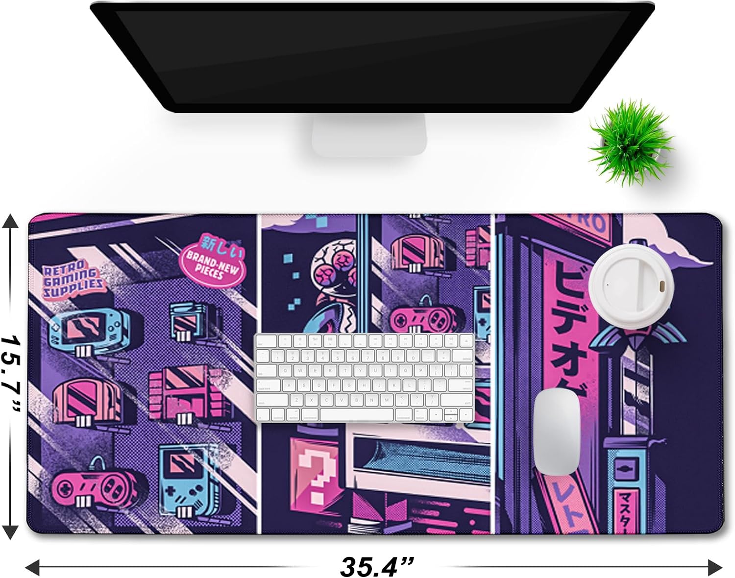 Japanese Comic Large Gaming Mouse Pad with Stitched Edges, Durable Non-Slip Natural Rubber Base