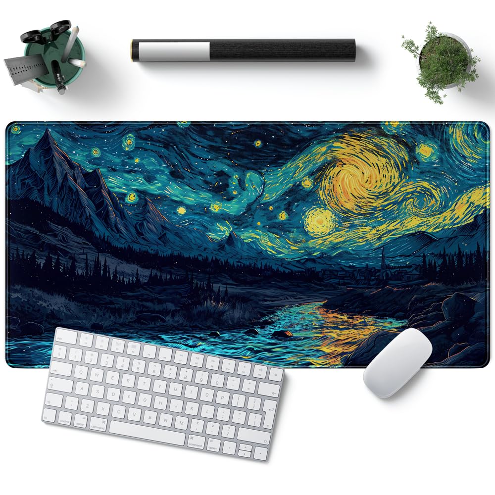 Misty Forest Desk Pad Mat Vincent Van Gogh XL Mouse Pad Gaming Playmat Large Mousepad XXL Desk