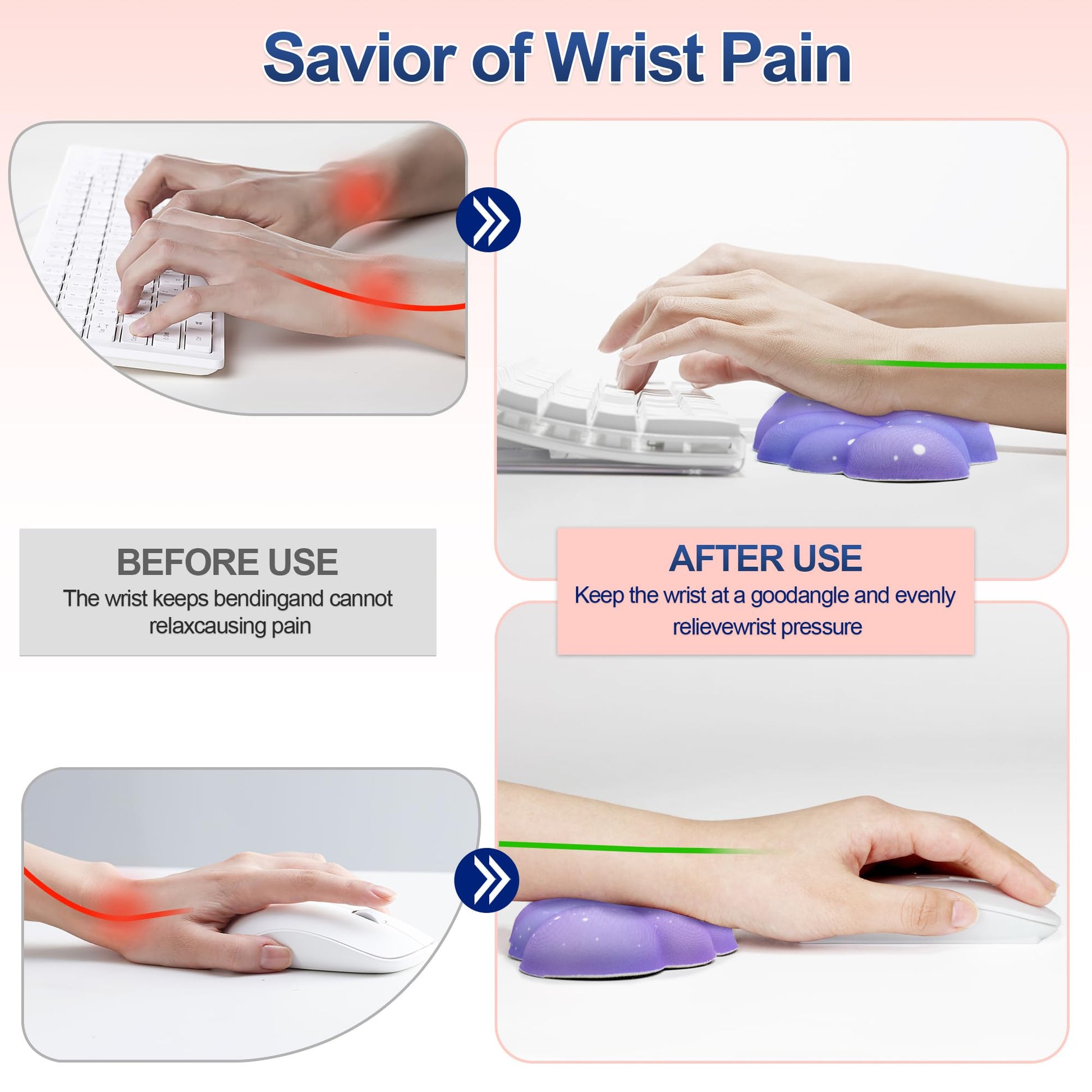 LJYZMD Silky Cloud Wrist Rest Set for Keyboard & Mouse, 16.9", Purple Star