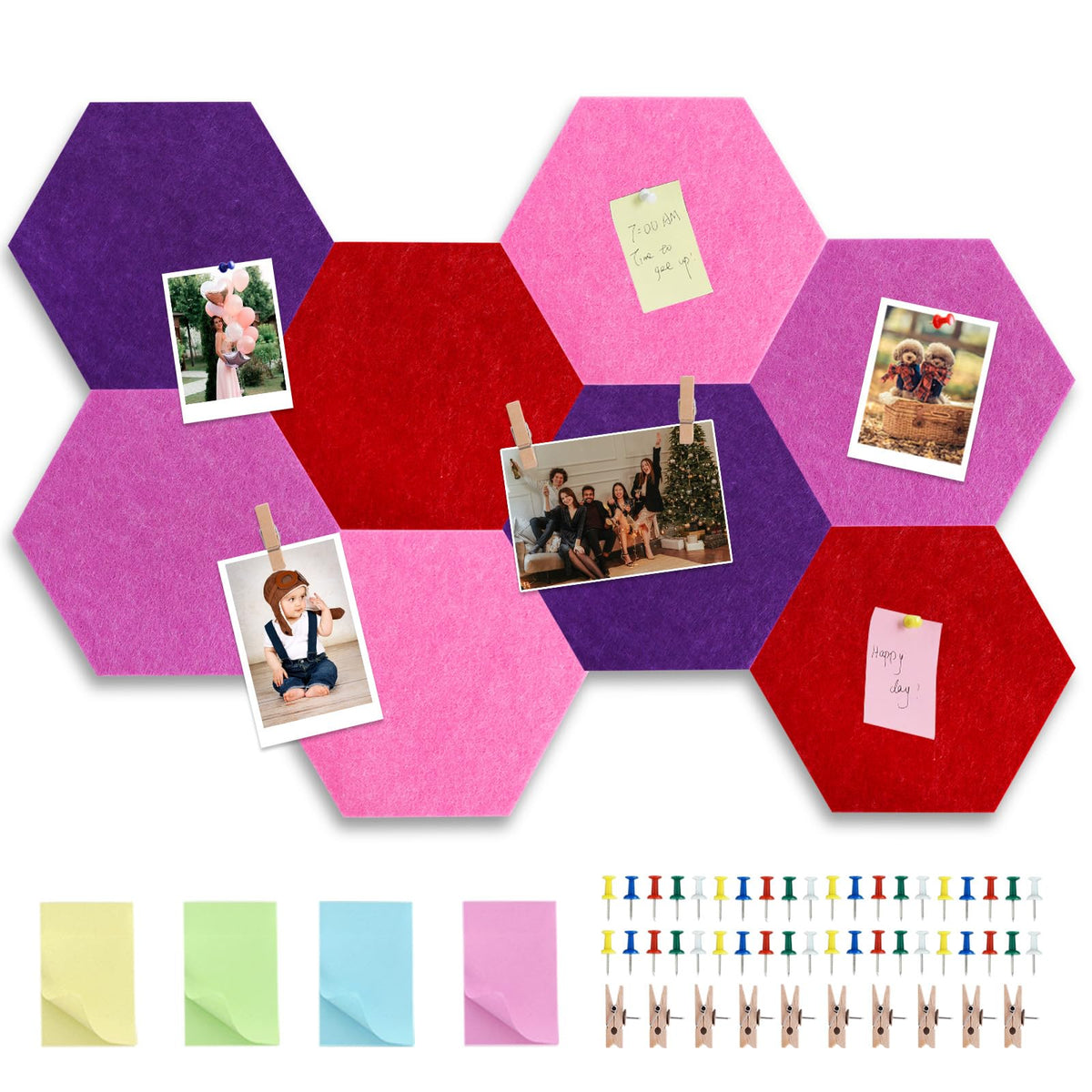 Vuzvuv 8Pcs Cork Bulletin Board for Wall Office-Hexagon Purple