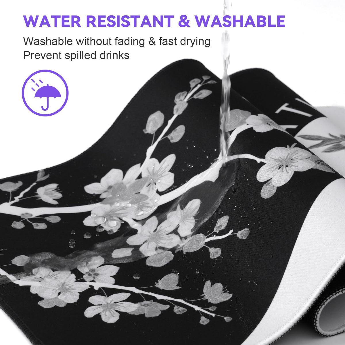 DIGSOM Mouse Pad Black and White Cherry Blossom Pattern, 31.5 x 11.8in