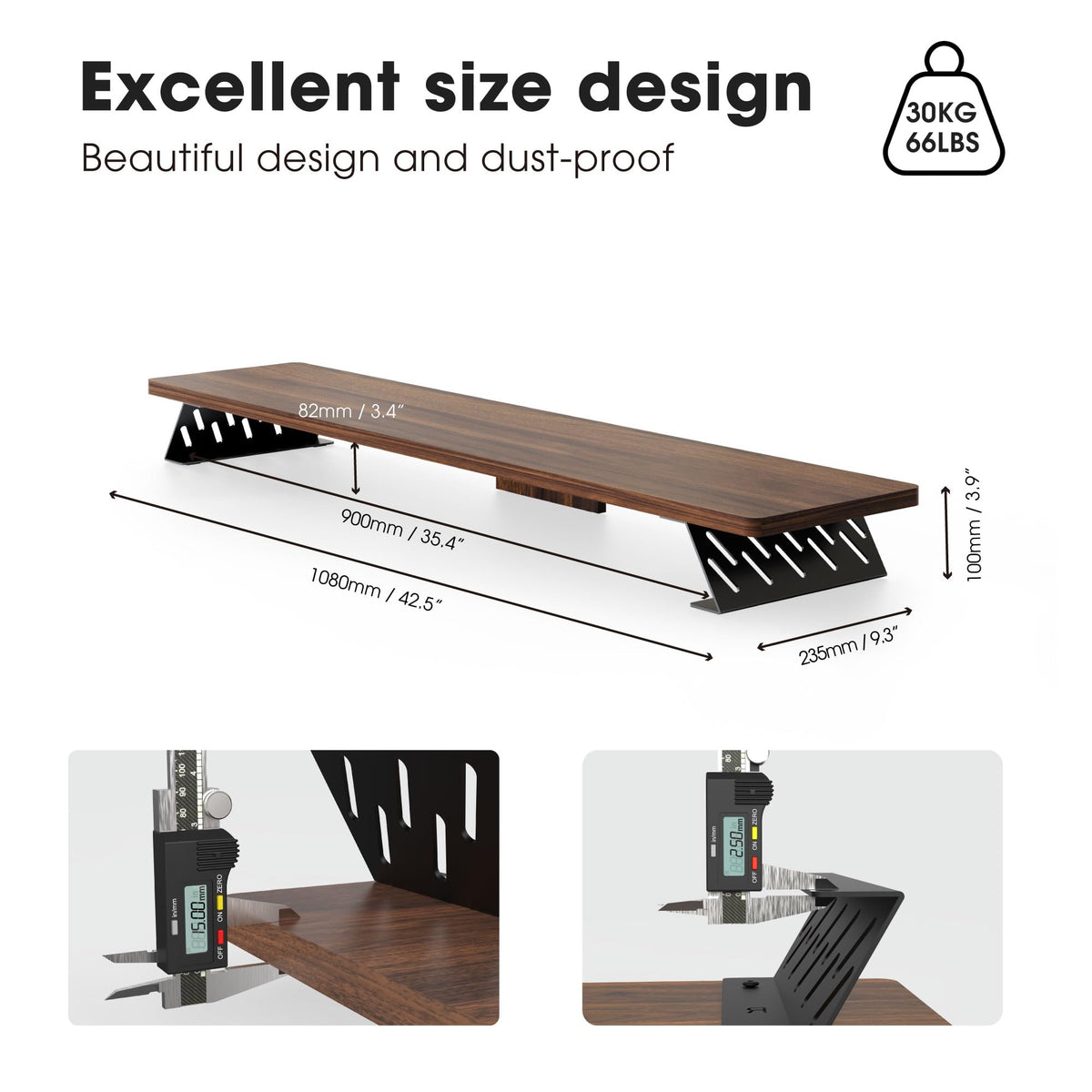 Fenge Monitor Stand Riser, Wooden & Metal Desk Shelf Organizer, Brown