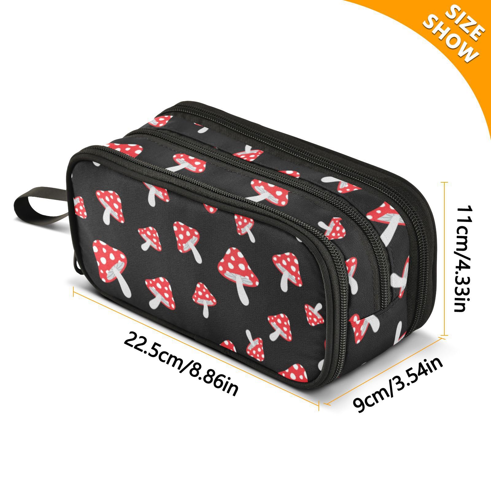 Sletend Pencil Case Mushroom Cartoon 3 Compartments Pencil Pouch