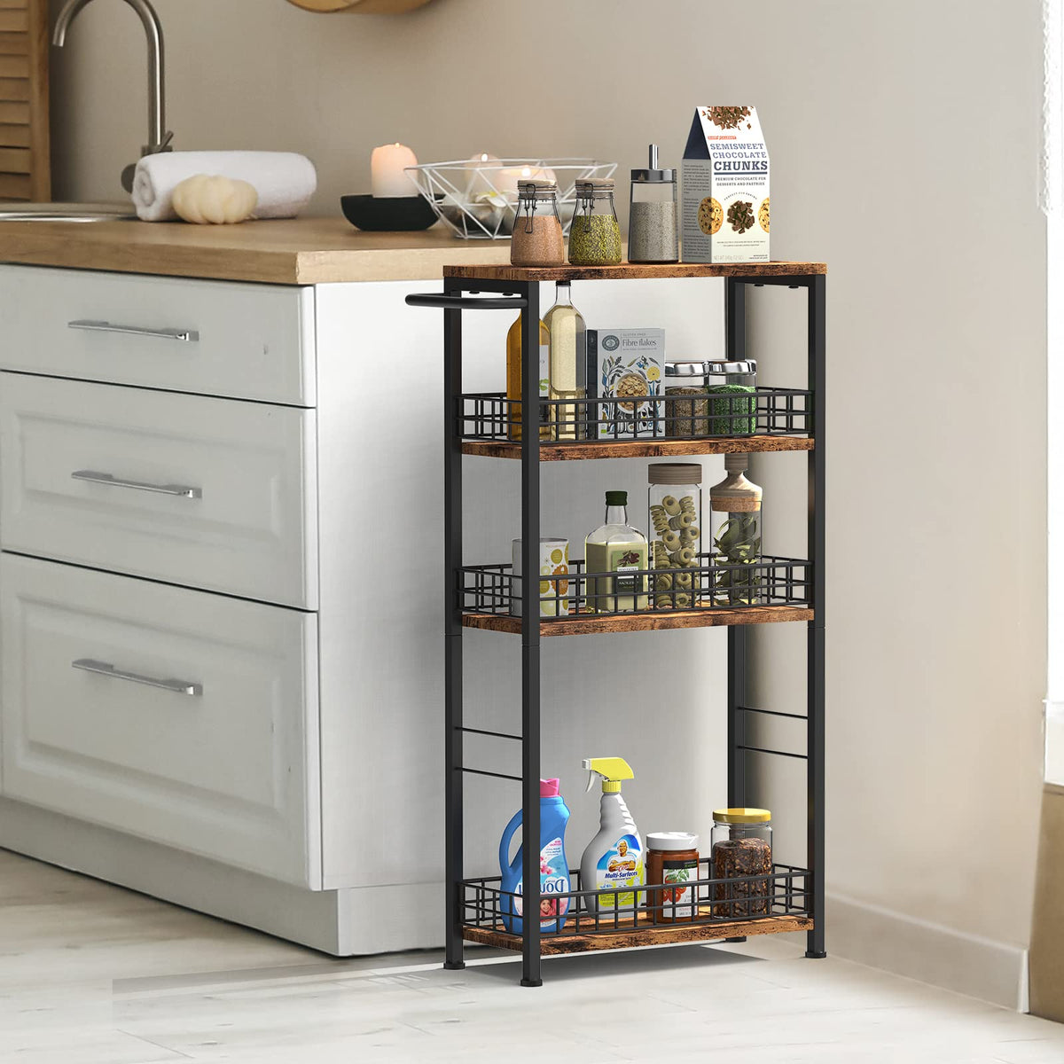 NOVIMANGO Slim Storage Cart Narrow Laundry Cart 4 Tier, Black