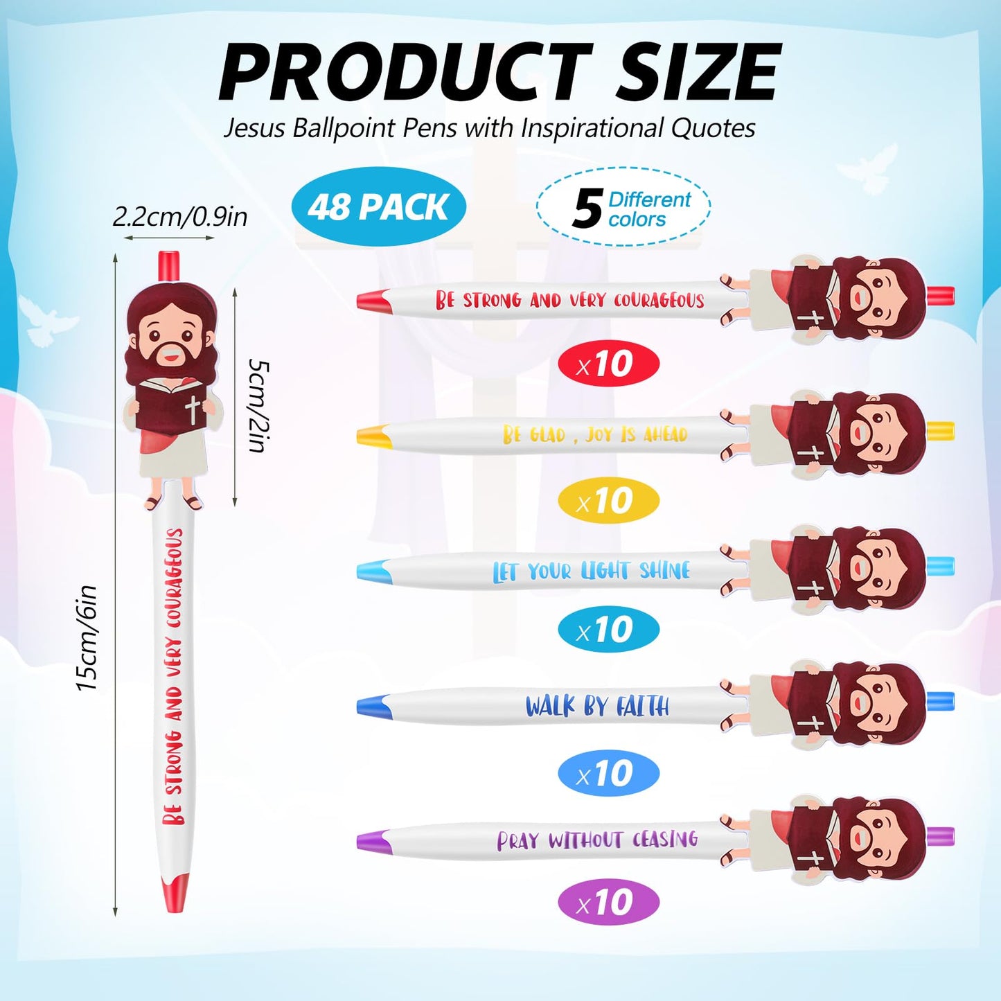 CroBlissful 48 Pcs Christian Jesus Pens for Kids, Back to School Supplies