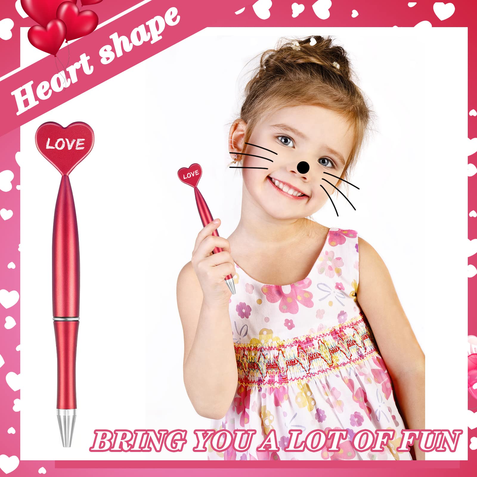 Jeyiour 96 Pcs Valentines Day Heart Shaped Pens Bulk 1 mm Rollerball Black Gel Ink Pretty Novelty