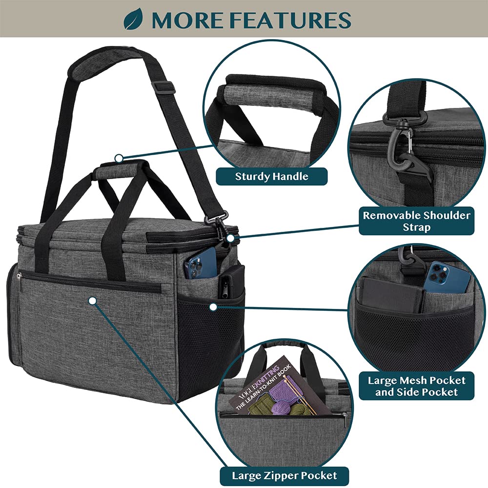 PAVILIA Knitting Yarn Storage Bag Crochet Organizer for Knitter, Dark Grey