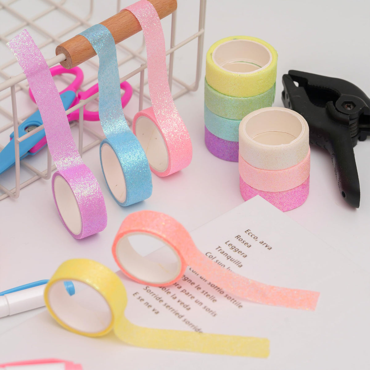 YUBX Glitter Washi Tape Set 12 Rolls Sparkling Foil Decorative Sprinkle Colored Masking Tapes for