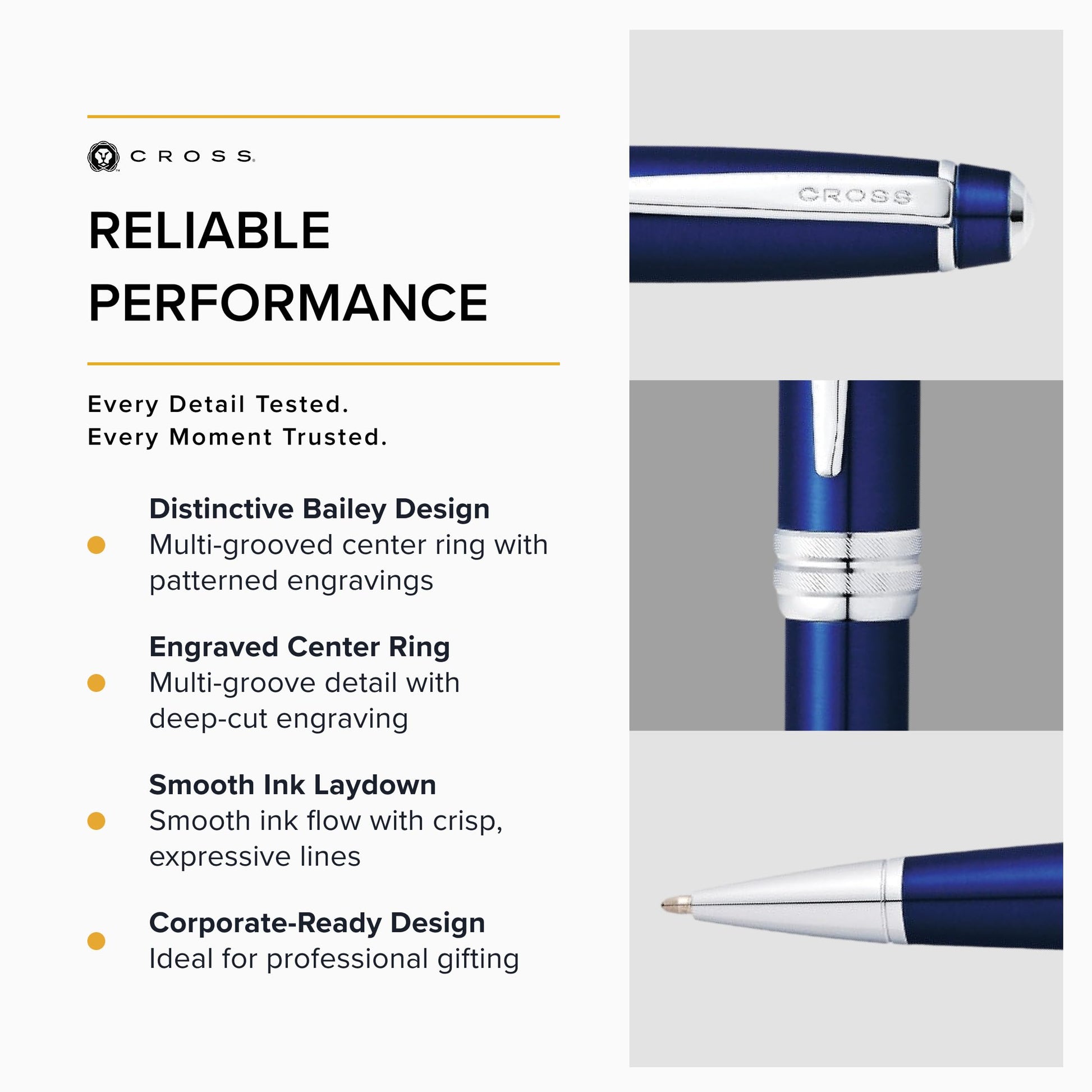 Cross Bailey Blue Lacquer Ballpoint Pen, Medium Point, Black Ink