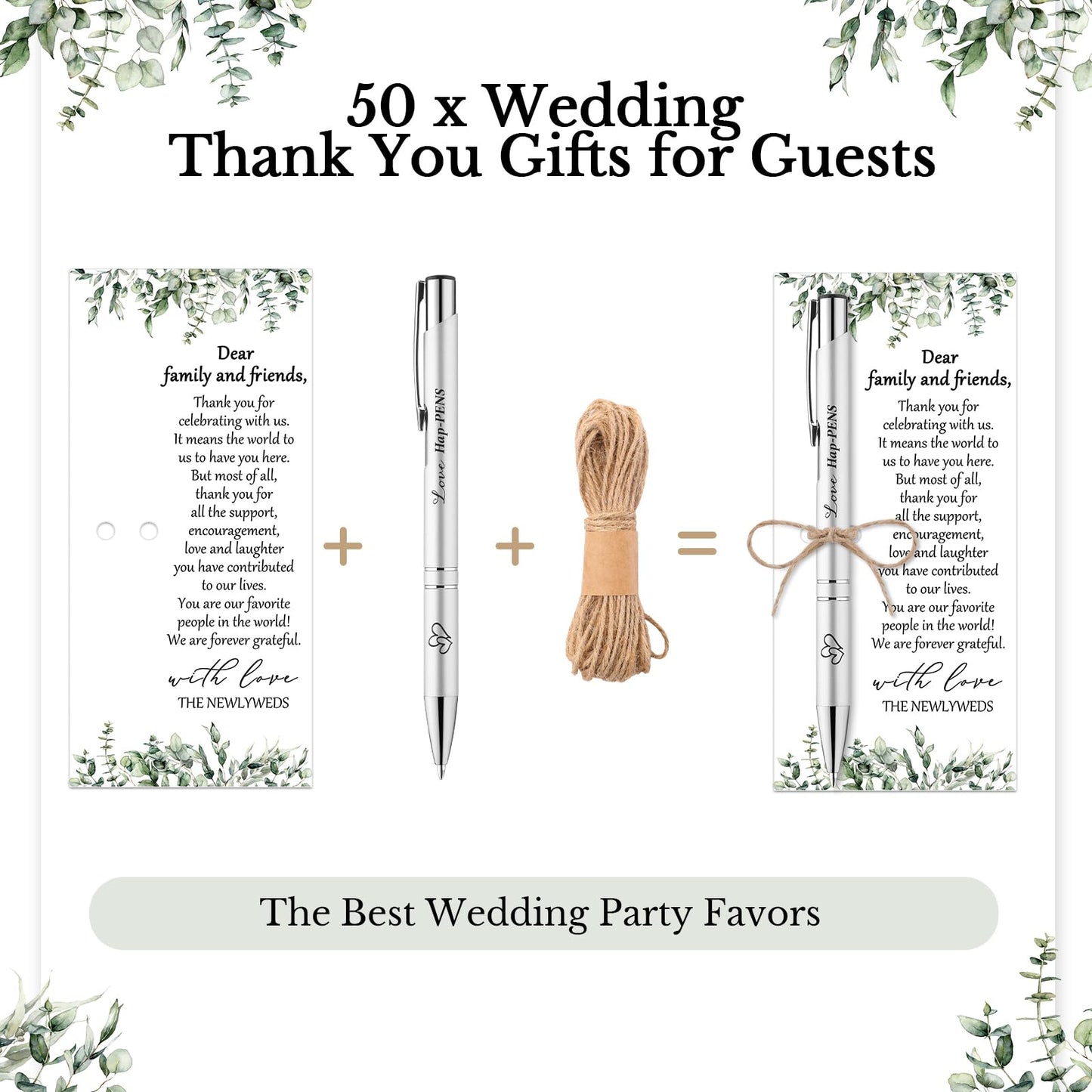 Humyoun 50 Set Wedding Pens Botanical Wedding Favors with Thank You Cards