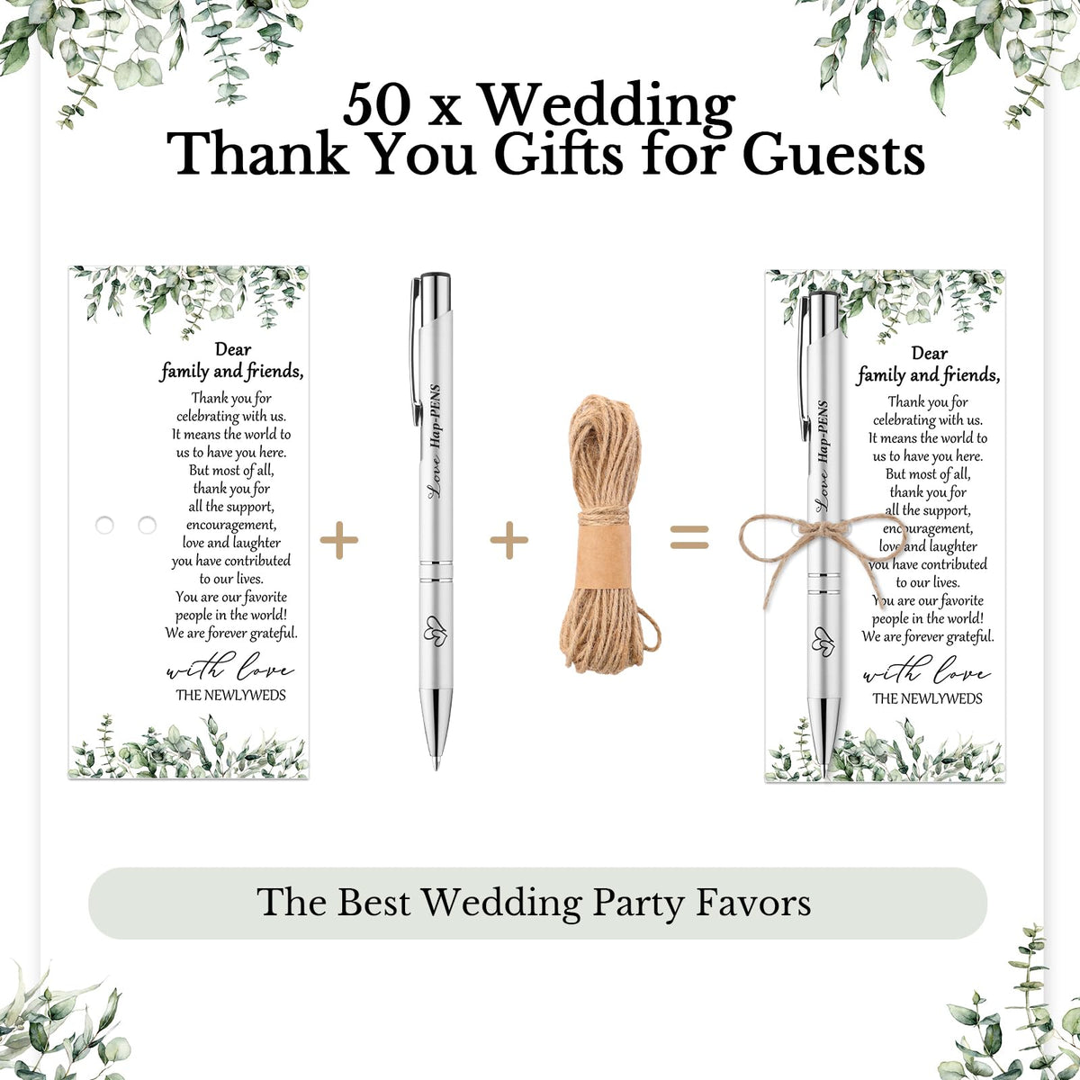 Humyoun 50 Set Wedding Pens Botanical Wedding Favors with Thank You Cards