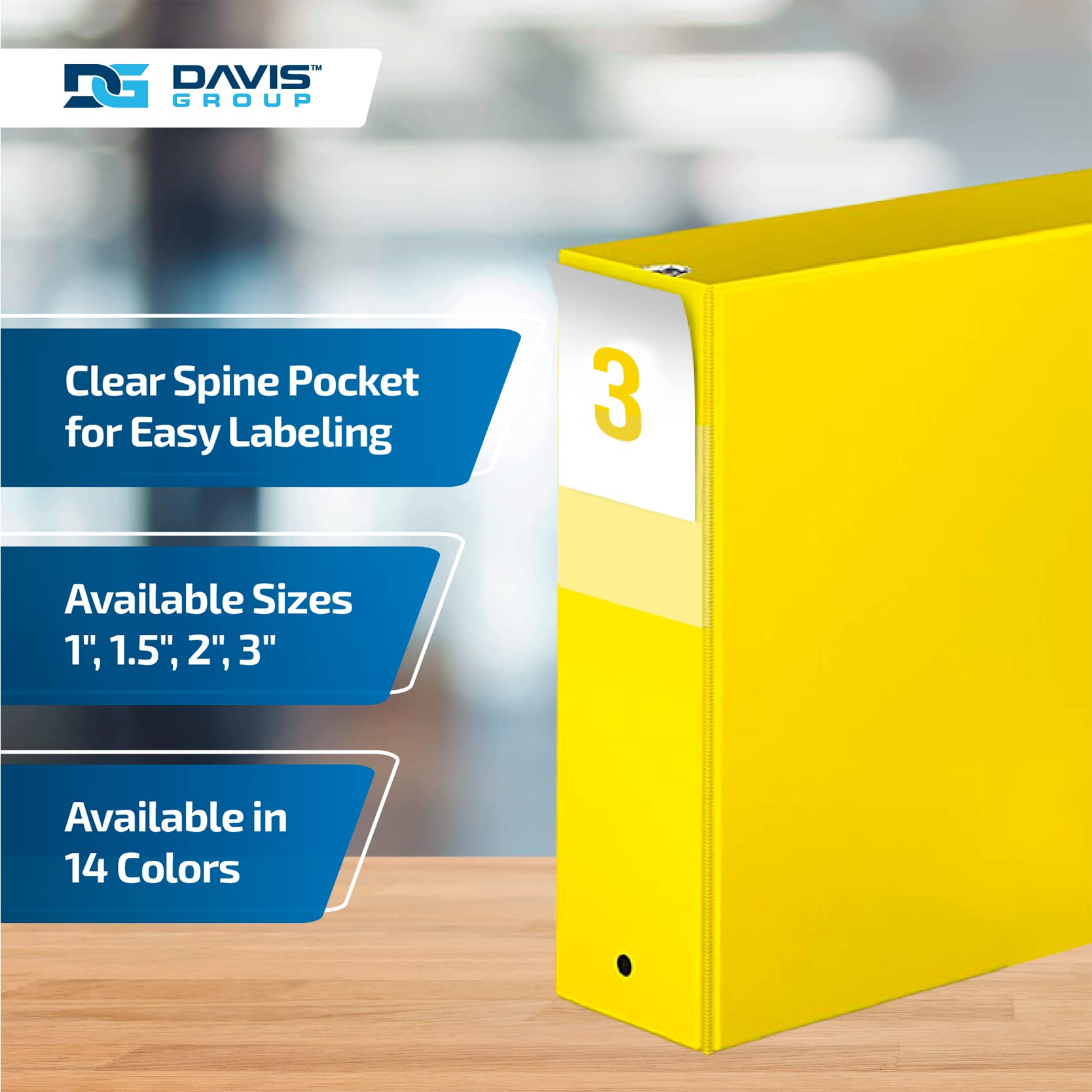 Premium Economy 3-Ring Binder, Spine Label, 3" Round Rings, Yellow, 6 Pack