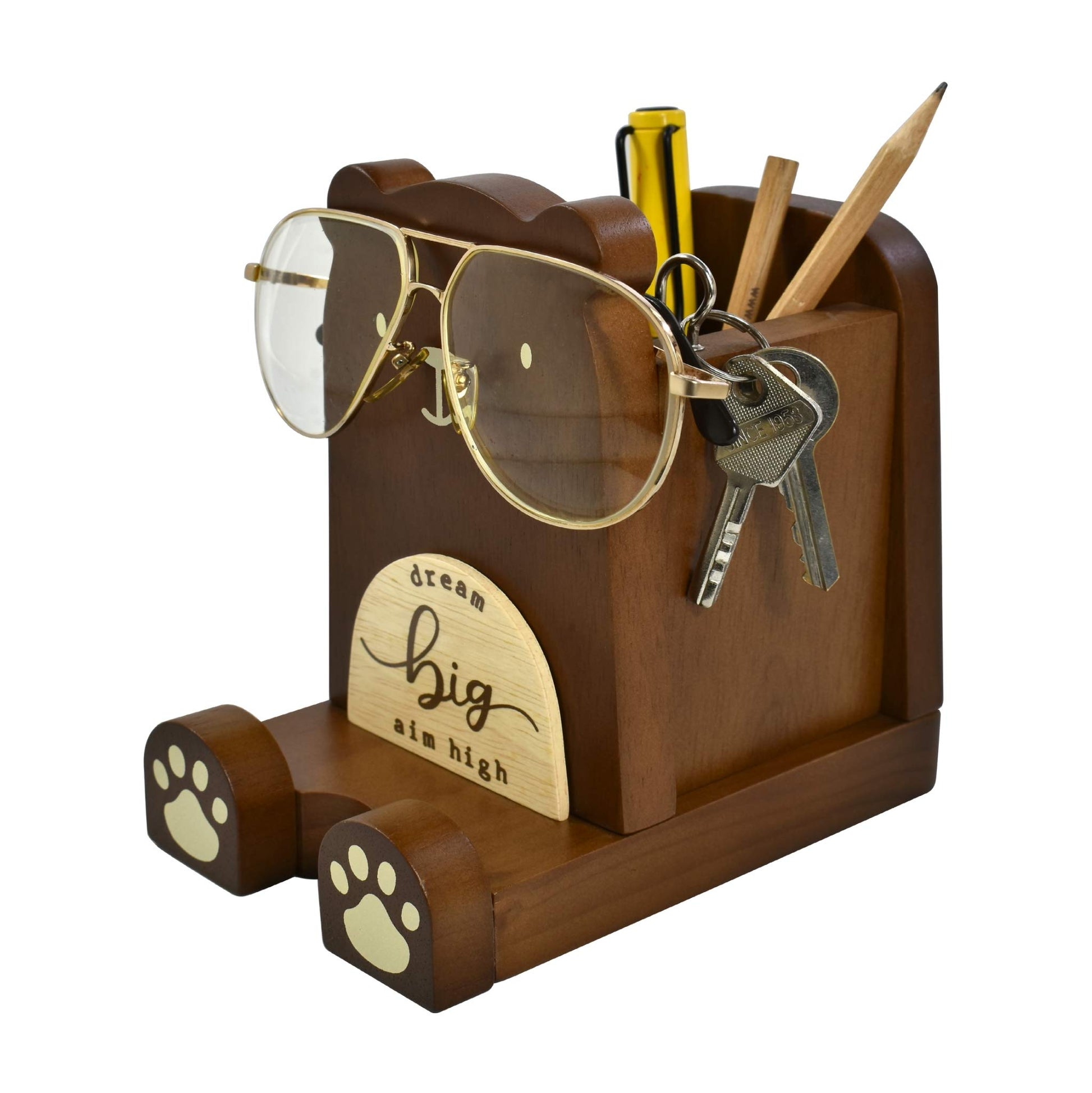 I'm Wood Multipurpose Eyeglass Phone Pen & Pencil Holder Stand Stationery Desk Box Organizer