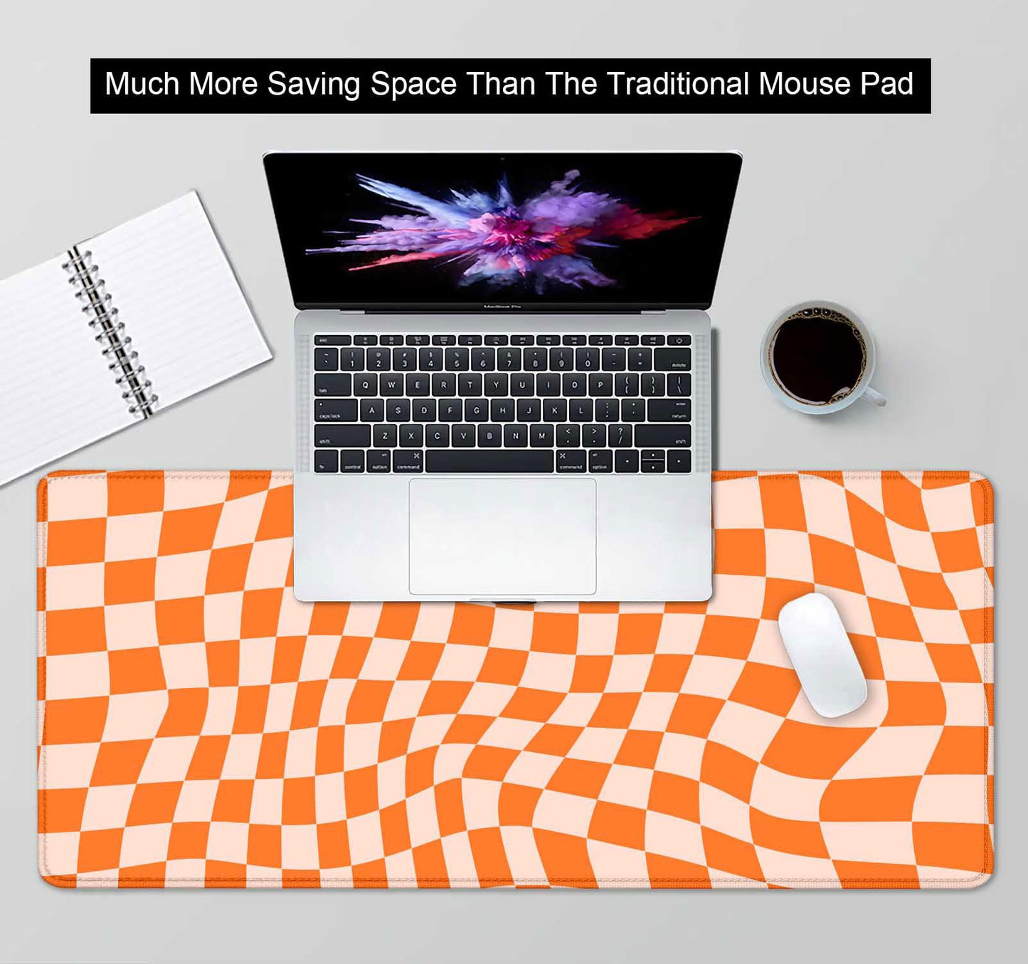 SXCKANG Orange Checkered Large Mouse Pad, Boho Pink Desk Mat Pad, Extended Kawaii Mousepad Stitched